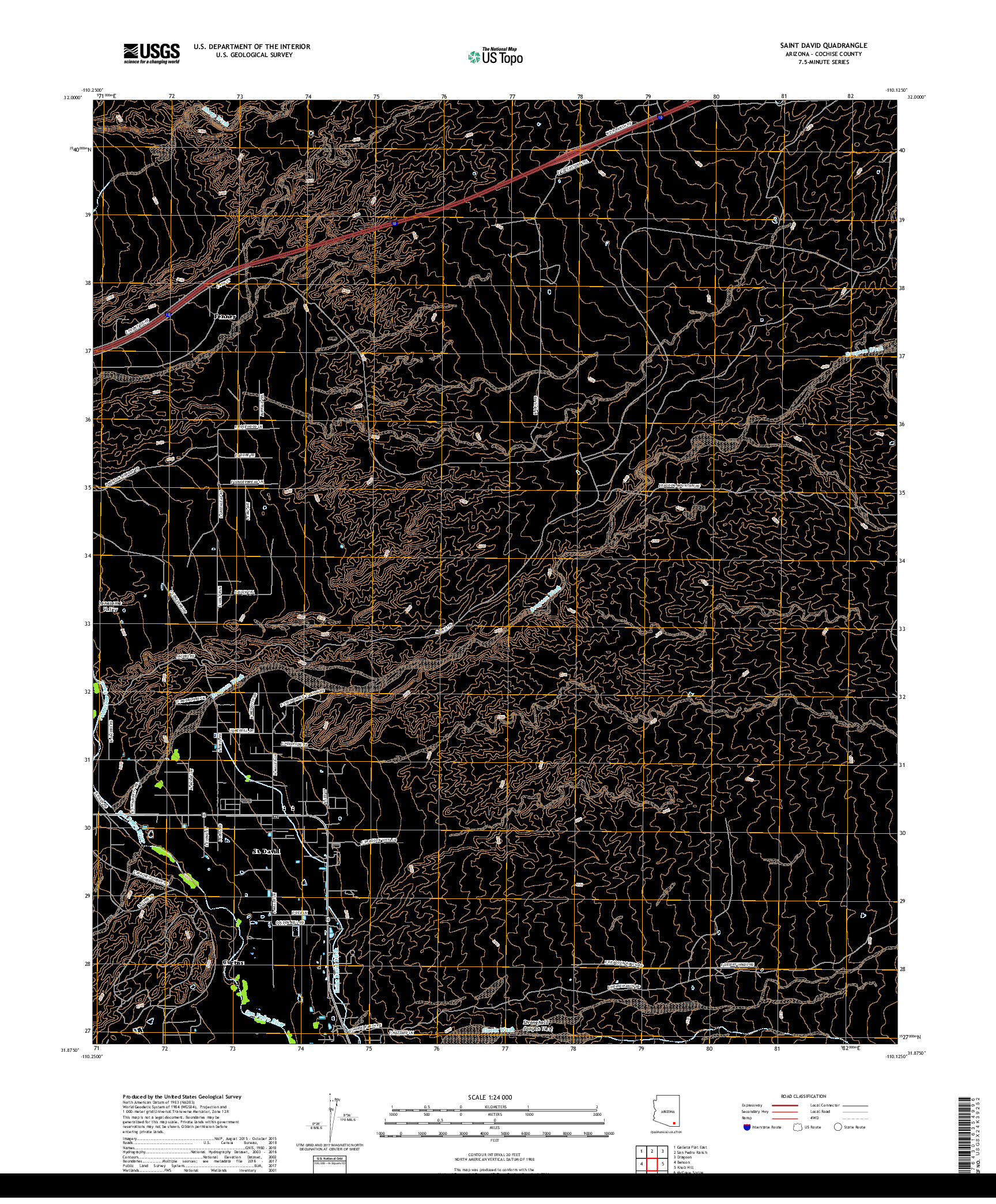 USGS US TOPO 7.5-MINUTE MAP FOR SAINT DAVID, AZ 2018