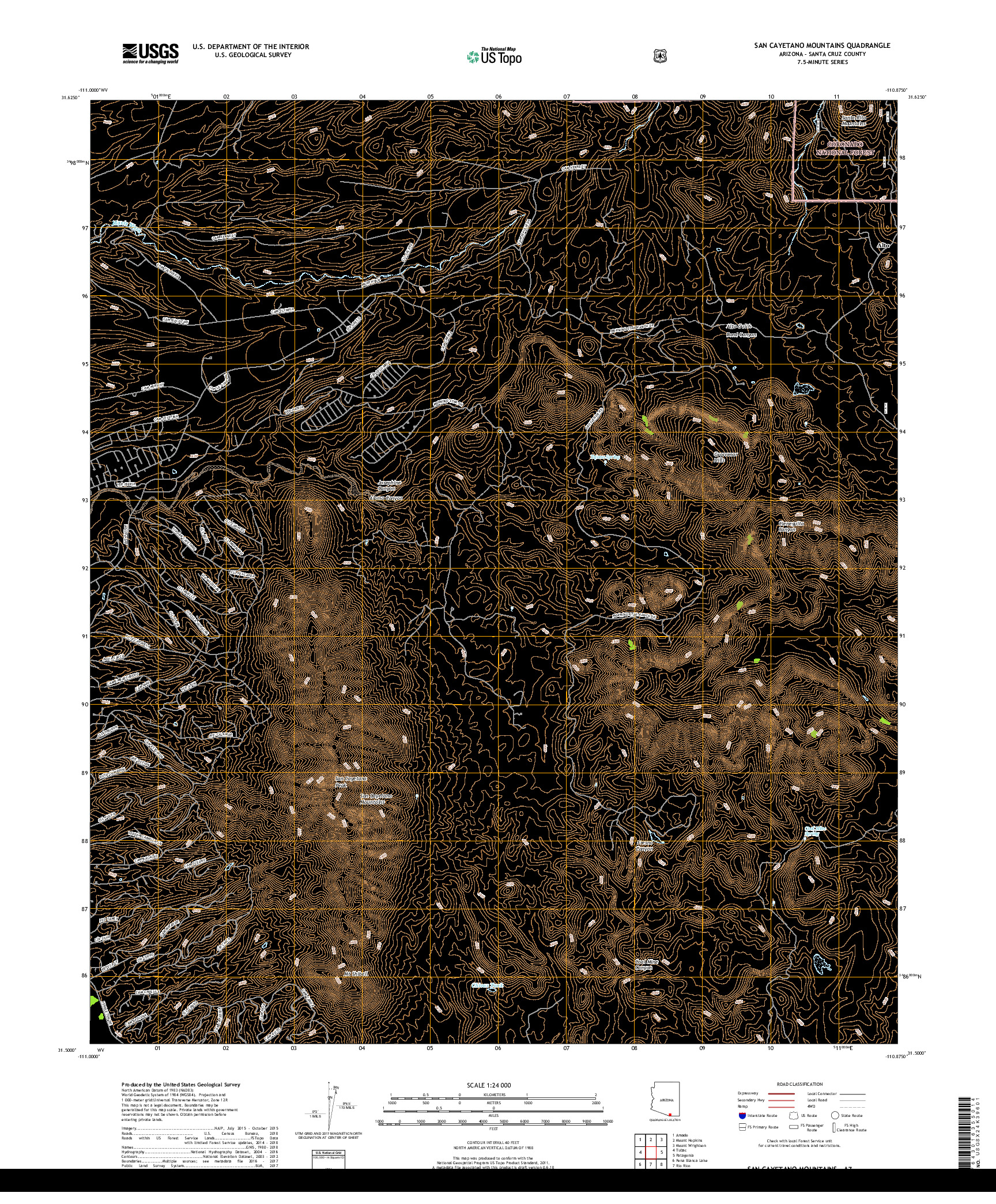 USGS US TOPO 7.5-MINUTE MAP FOR SAN CAYETANO MOUNTAINS, AZ 2018