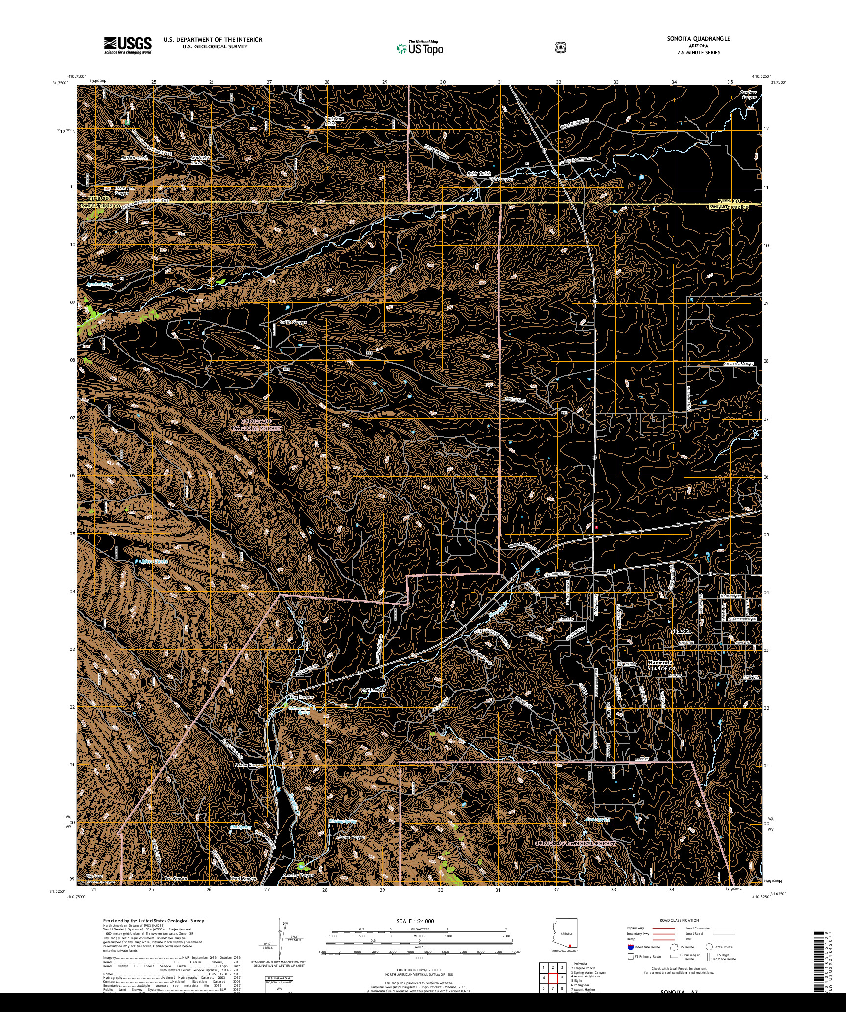 USGS US TOPO 7.5-MINUTE MAP FOR SONOITA, AZ 2018