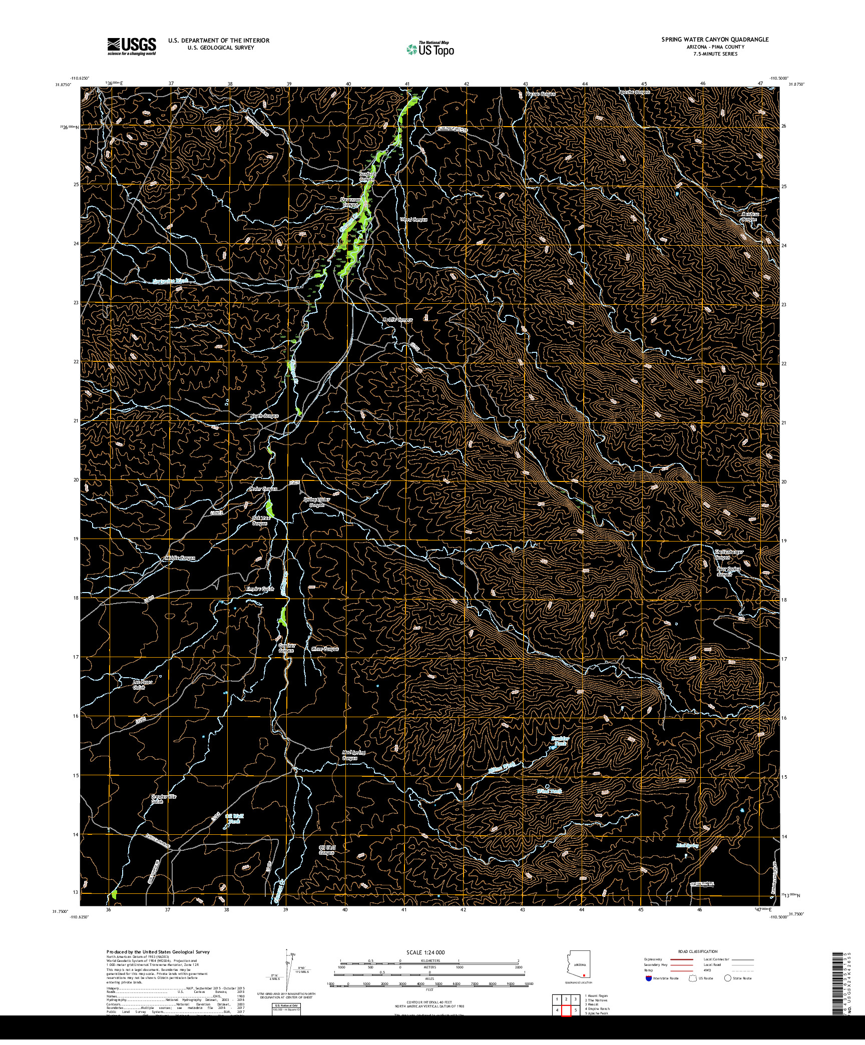 USGS US TOPO 7.5-MINUTE MAP FOR SPRING WATER CANYON, AZ 2018