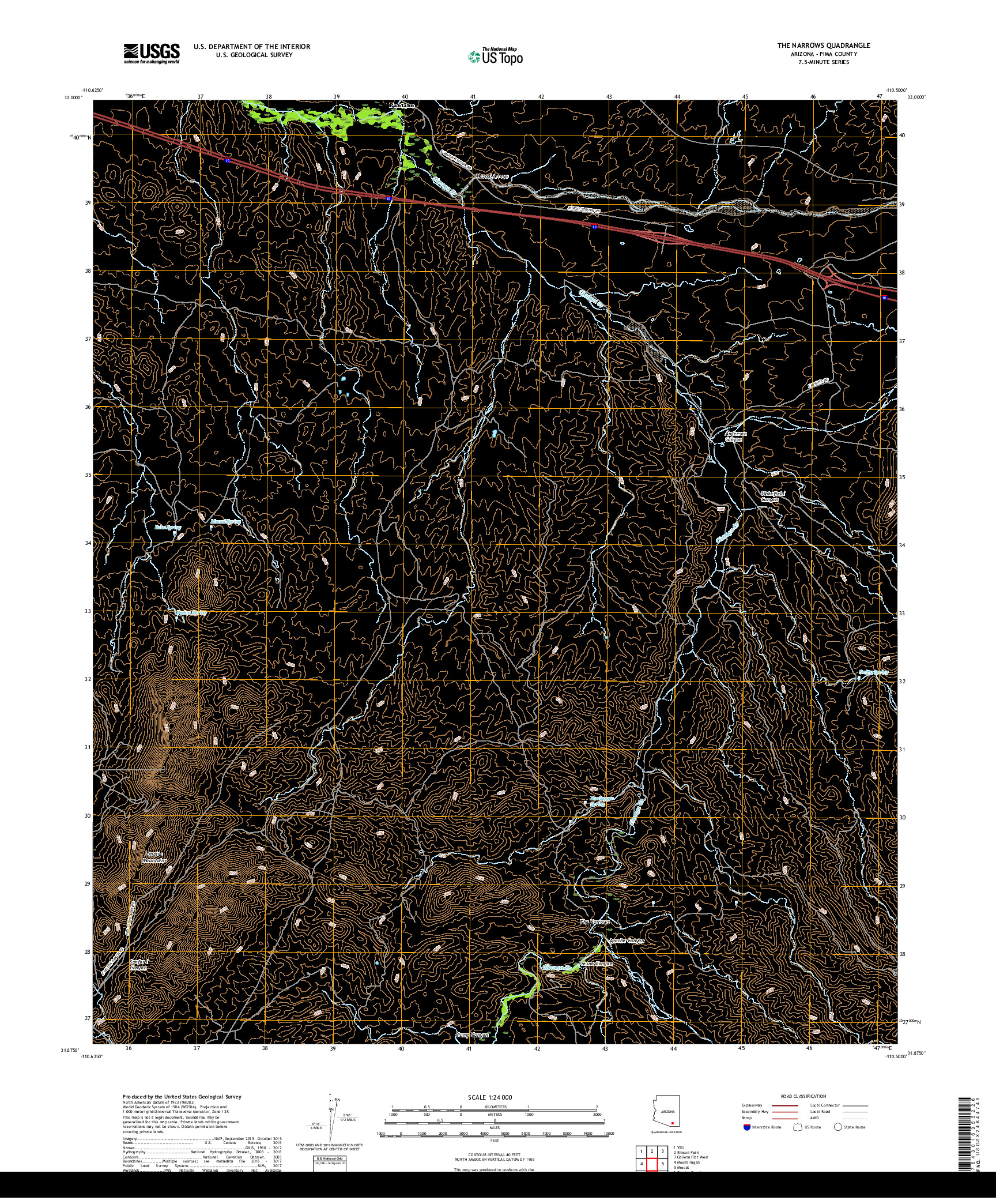 USGS US TOPO 7.5-MINUTE MAP FOR THE NARROWS, AZ 2018