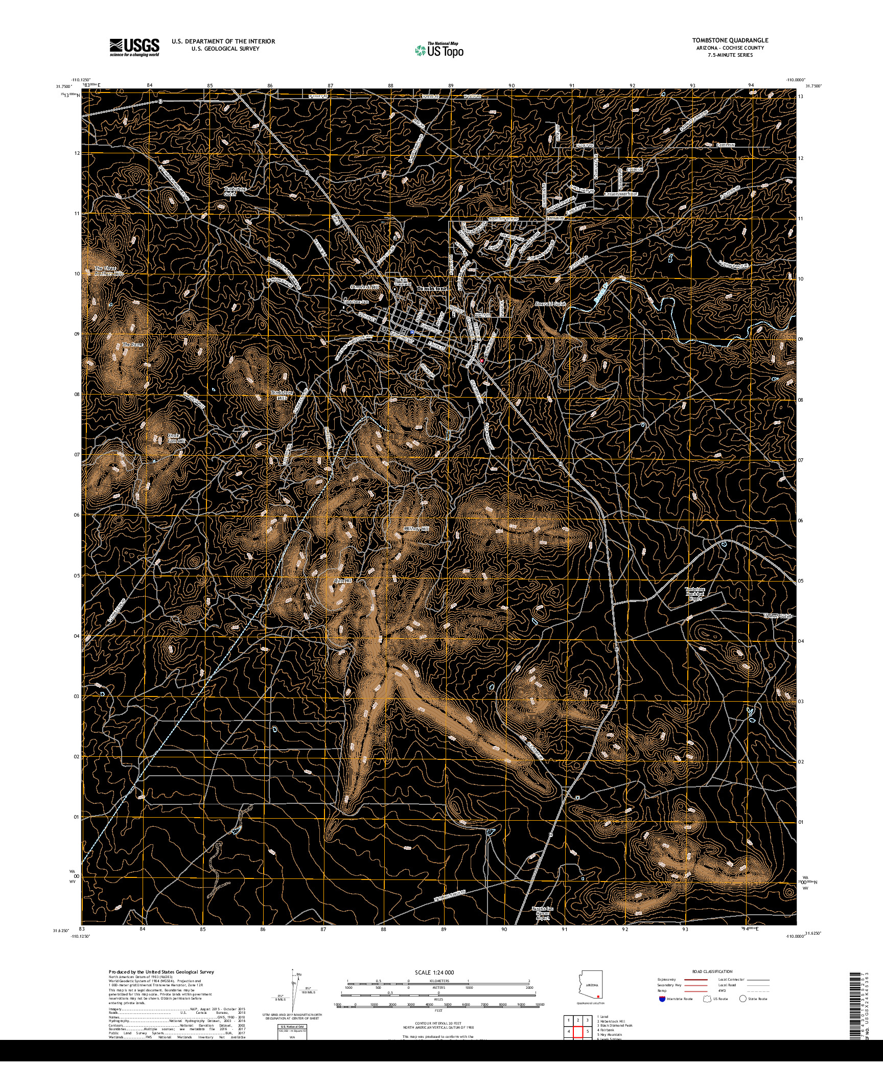 USGS US TOPO 7.5-MINUTE MAP FOR TOMBSTONE, AZ 2018