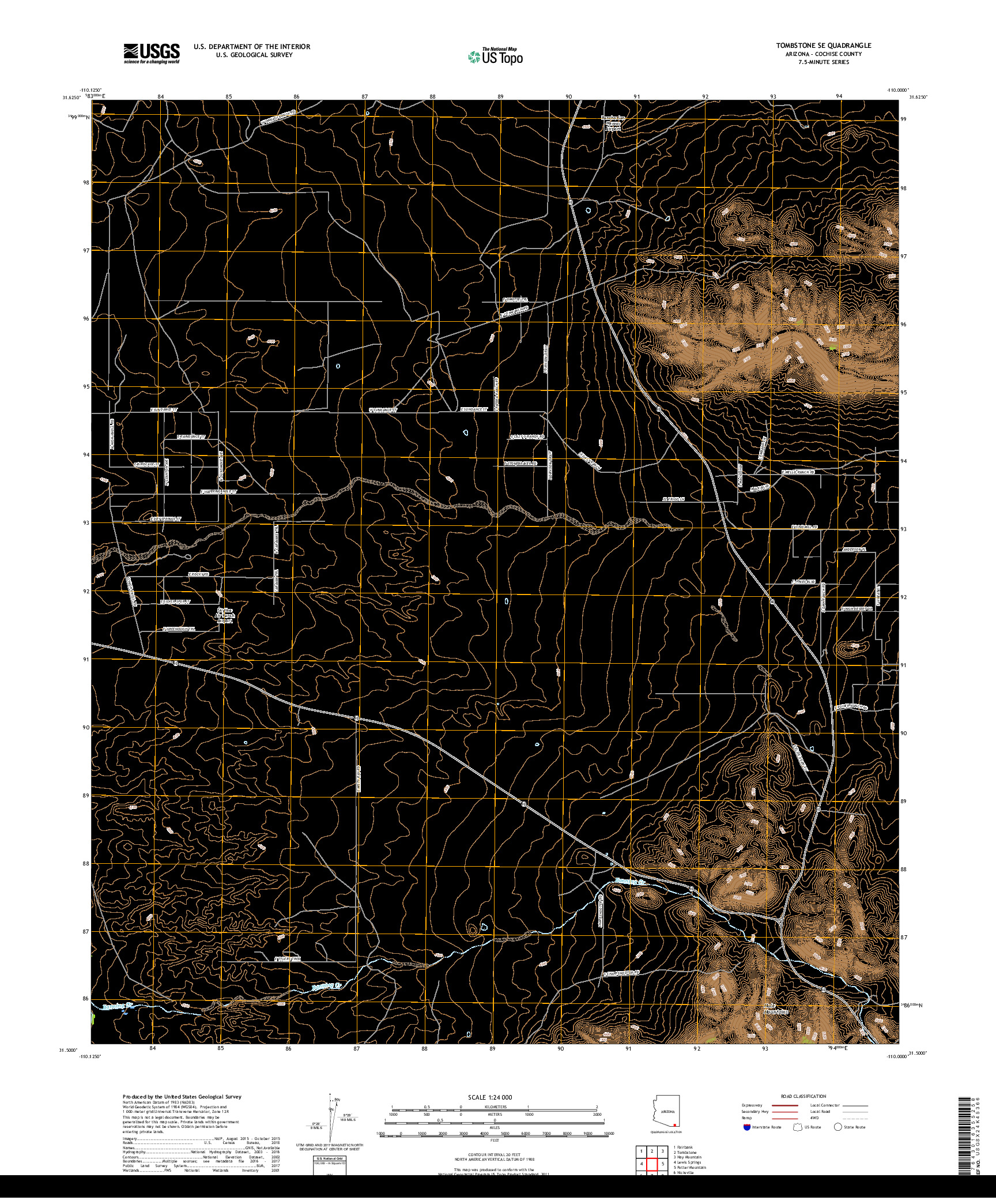 USGS US TOPO 7.5-MINUTE MAP FOR TOMBSTONE SE, AZ 2018