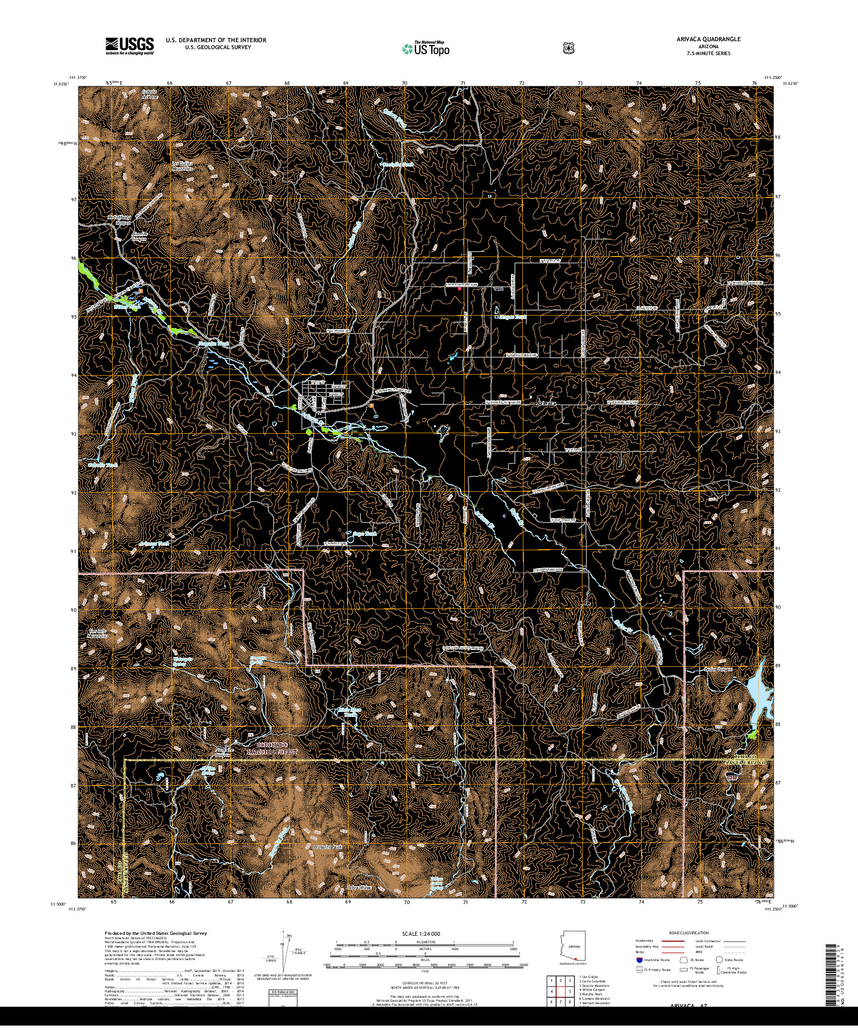 USGS US TOPO 7.5-MINUTE MAP FOR ARIVACA, AZ 2018