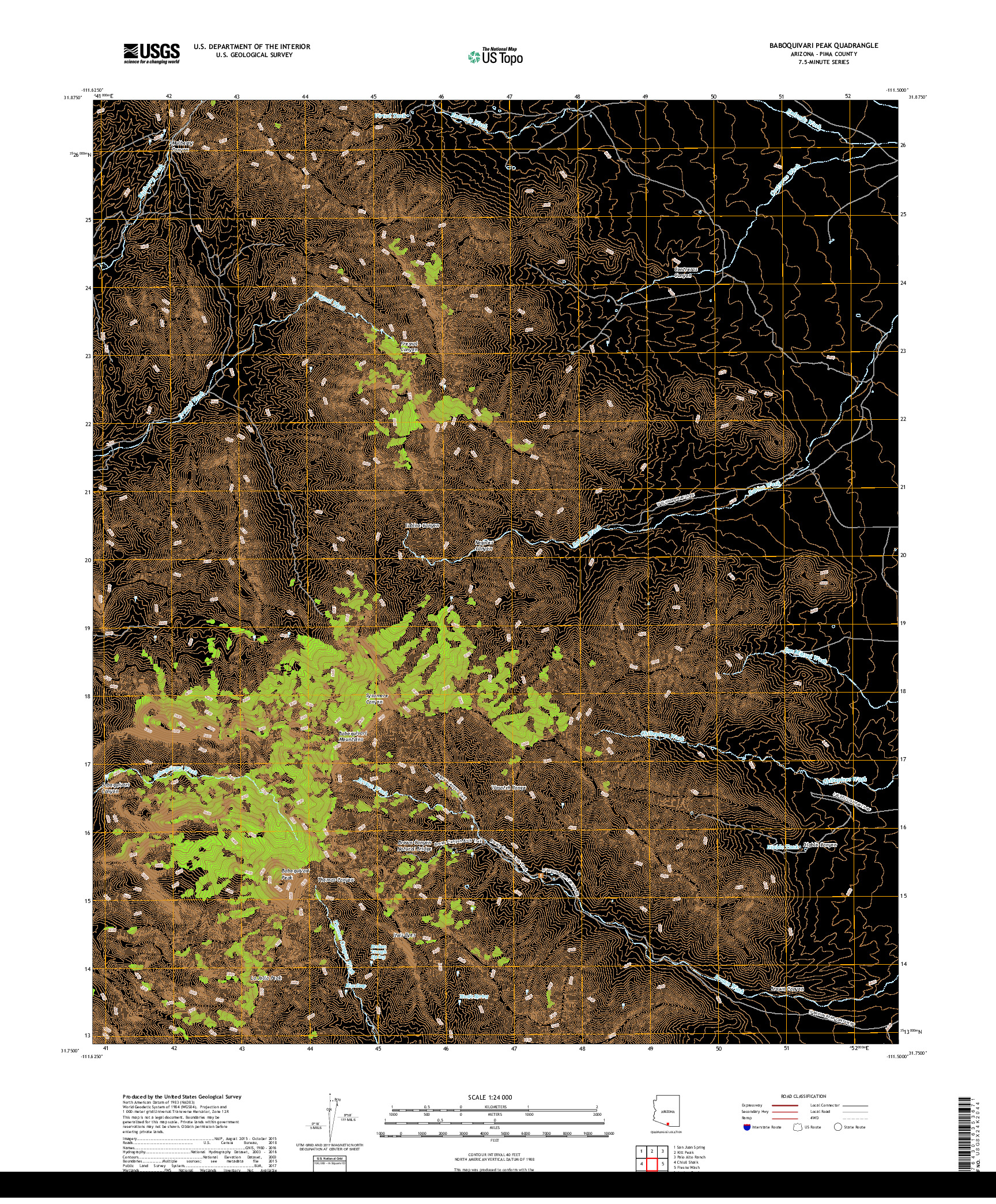 USGS US TOPO 7.5-MINUTE MAP FOR BABOQUIVARI PEAK, AZ 2018