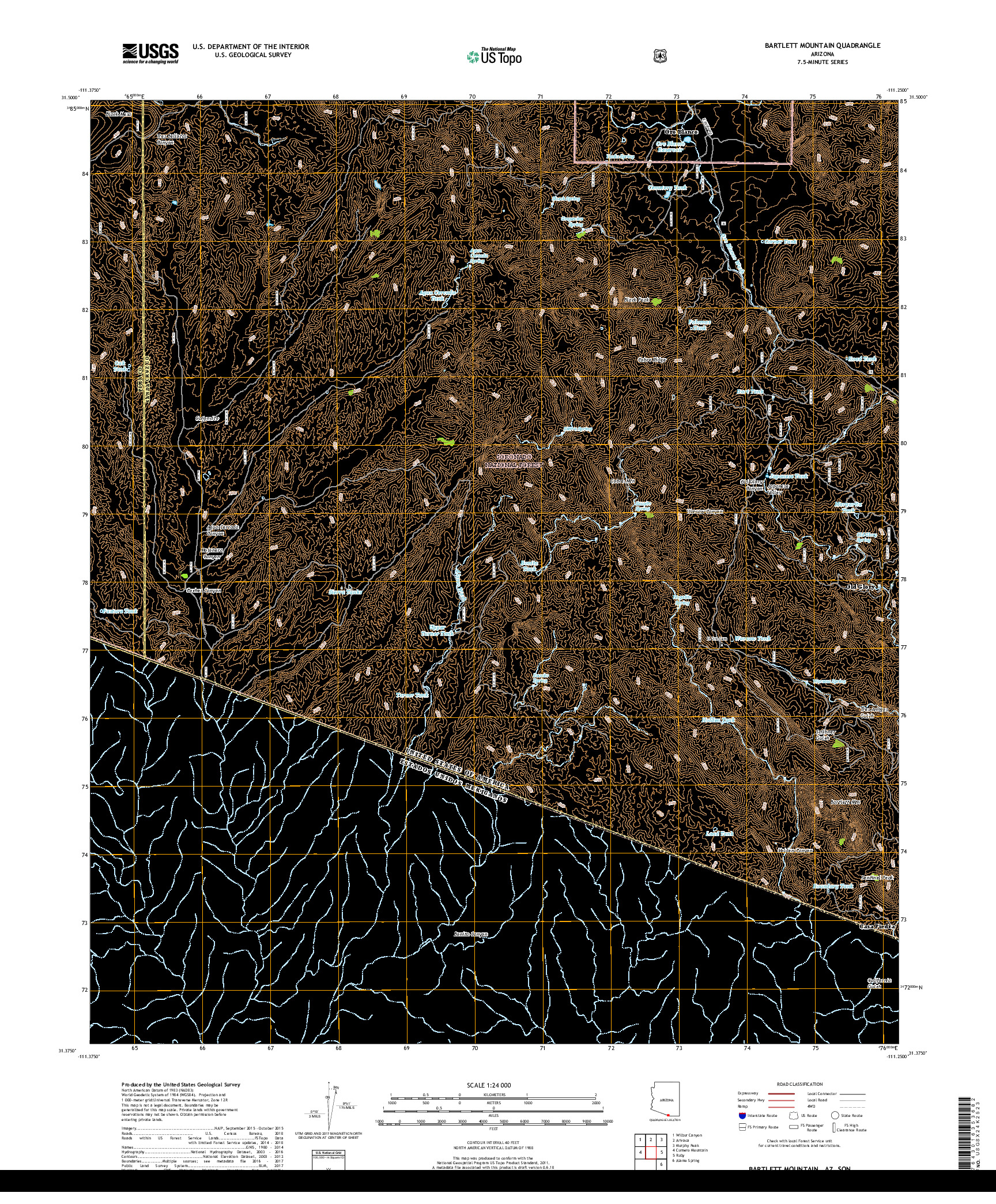 USGS US TOPO 7.5-MINUTE MAP FOR BARTLETT MOUNTAIN, AZ,SON 2018