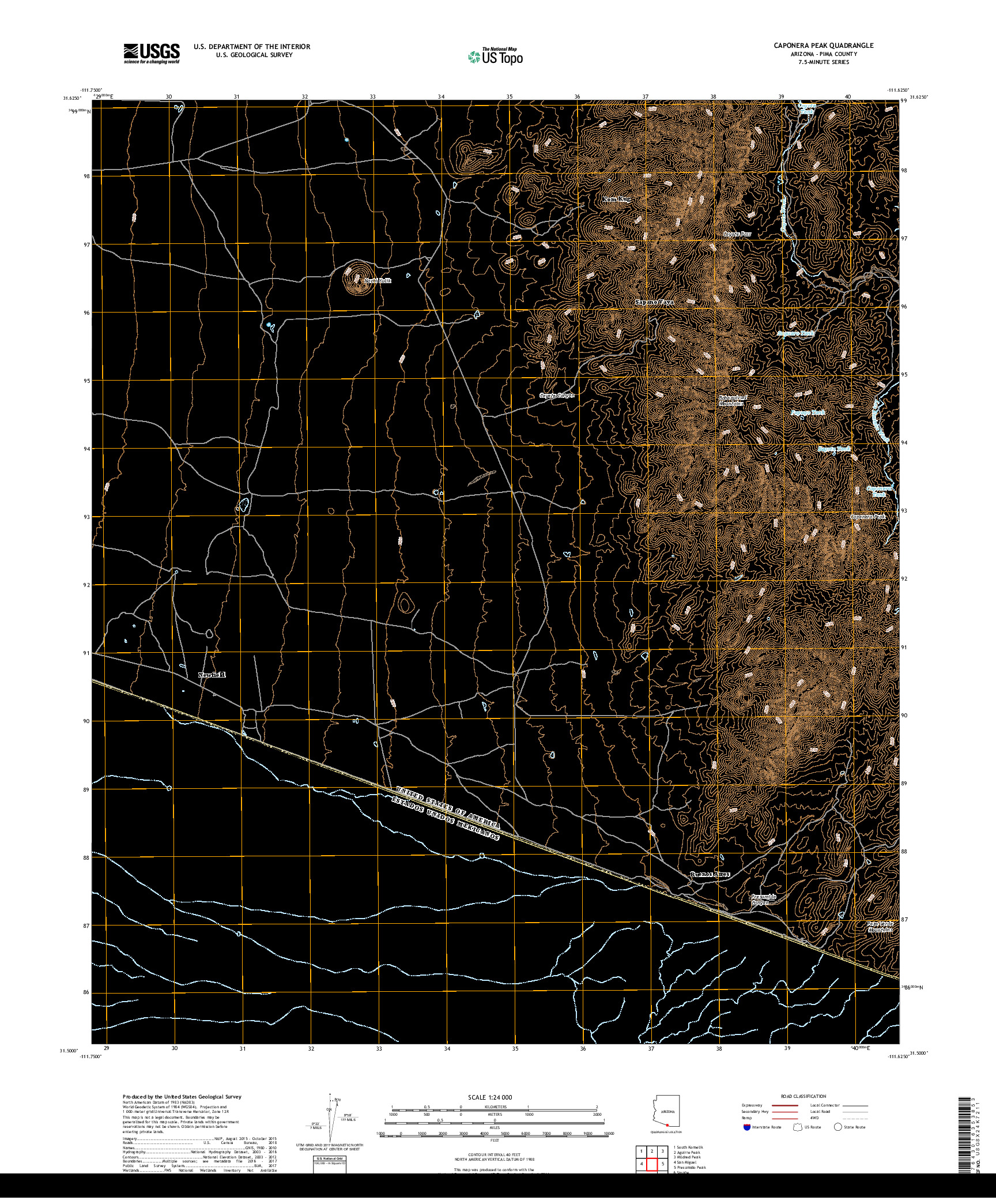USGS US TOPO 7.5-MINUTE MAP FOR CAPONERA PEAK, AZ,SON 2018