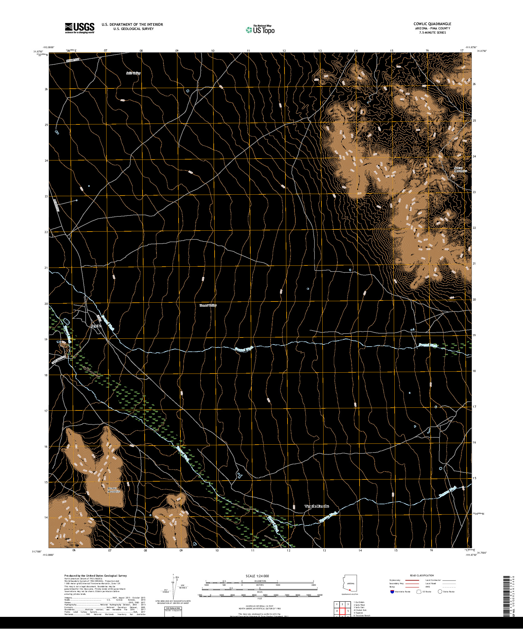 USGS US TOPO 7.5-MINUTE MAP FOR COWLIC, AZ 2018