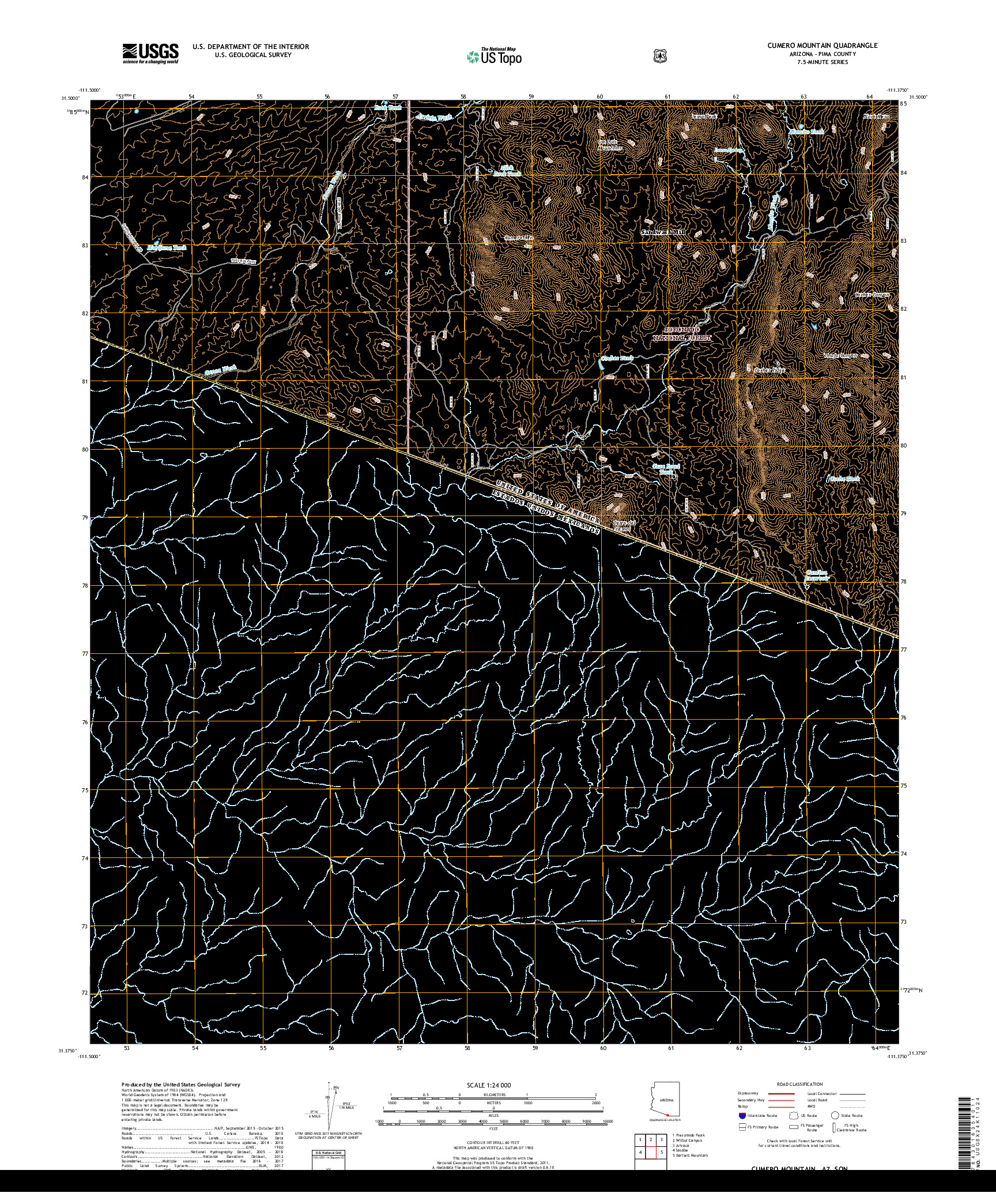USGS US TOPO 7.5-MINUTE MAP FOR CUMERO MOUNTAIN, AZ,SON 2018