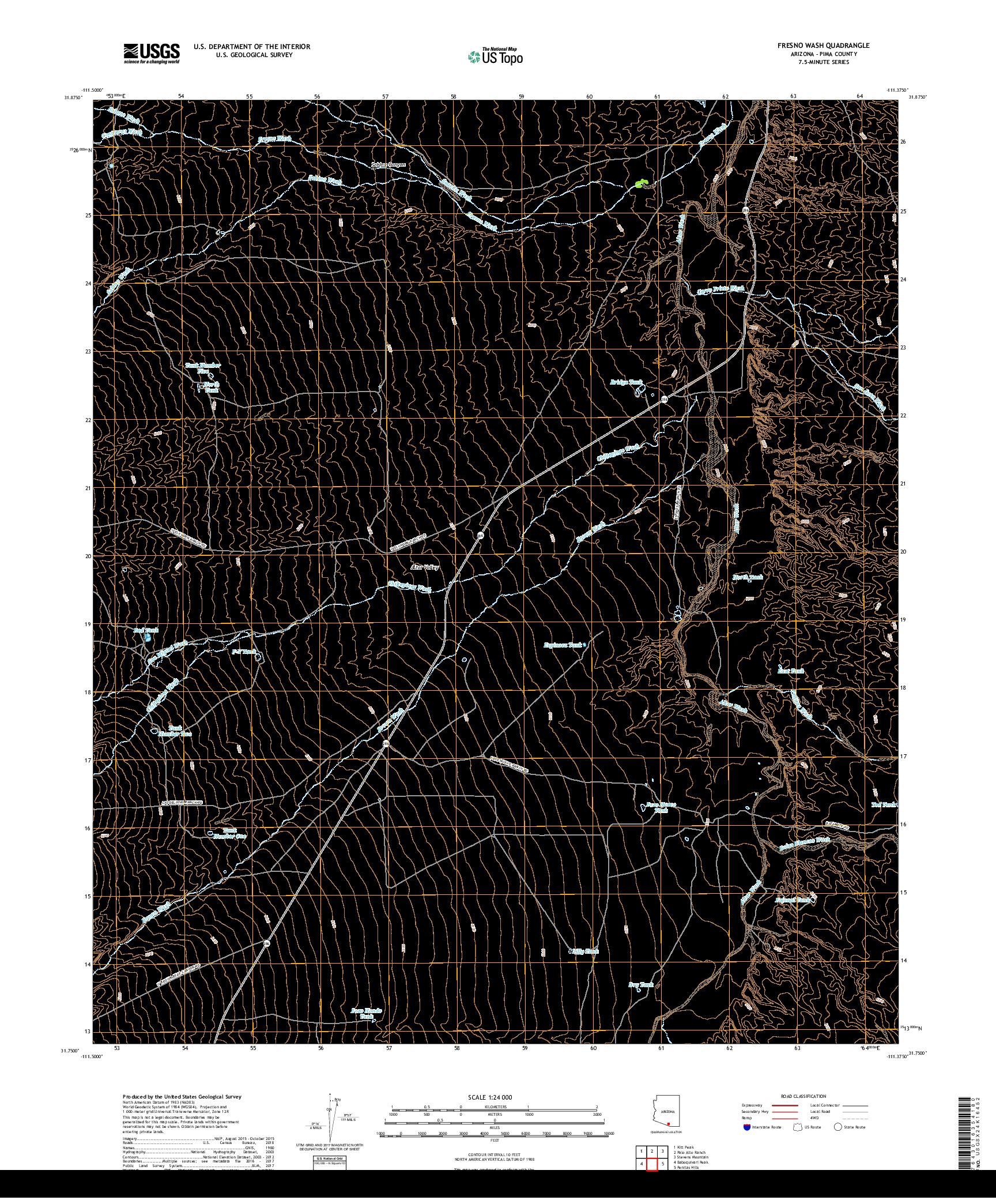 USGS US TOPO 7.5-MINUTE MAP FOR FRESNO WASH, AZ 2018