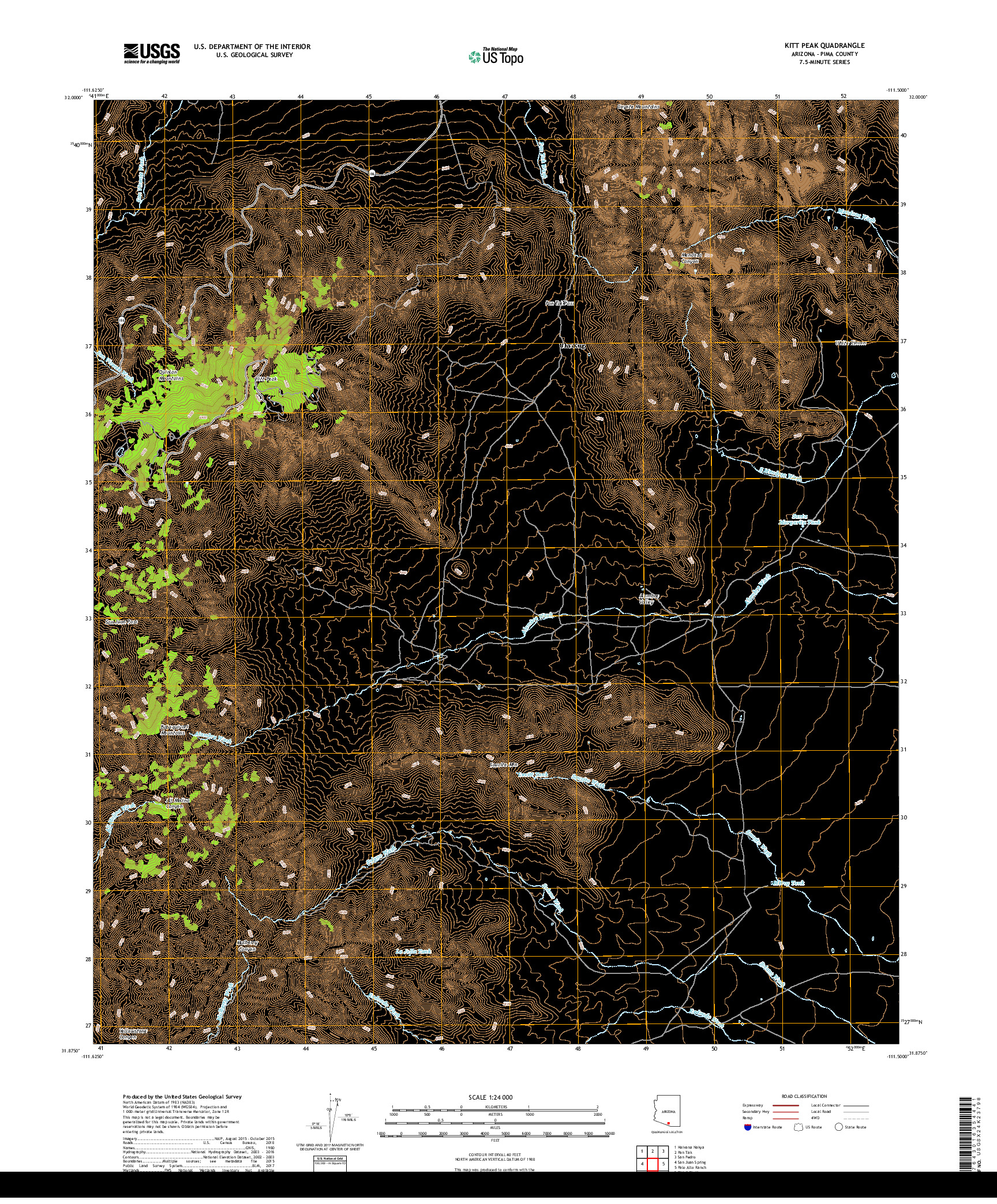 USGS US TOPO 7.5-MINUTE MAP FOR KITT PEAK, AZ 2018
