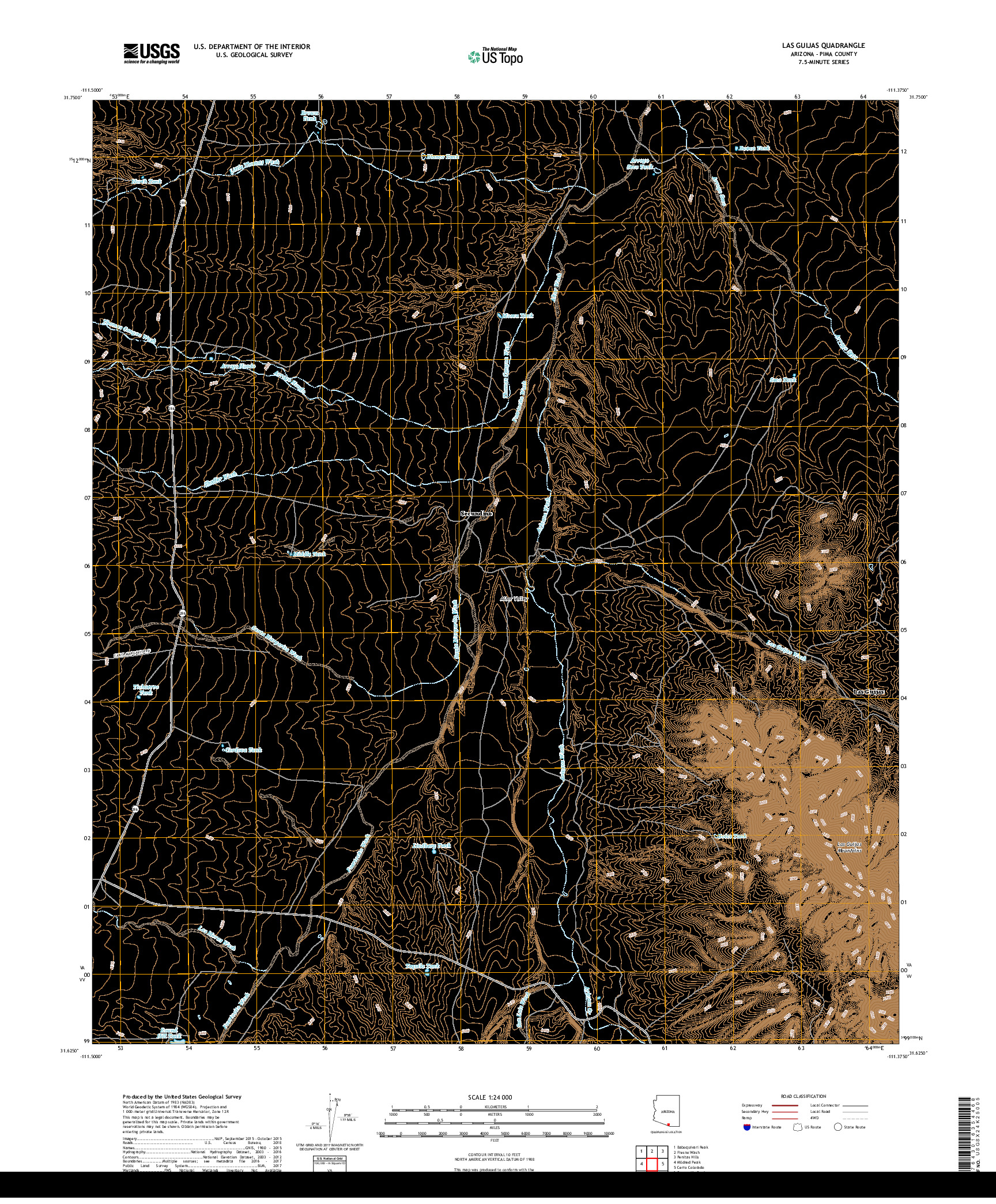 USGS US TOPO 7.5-MINUTE MAP FOR LAS GUIJAS, AZ 2018