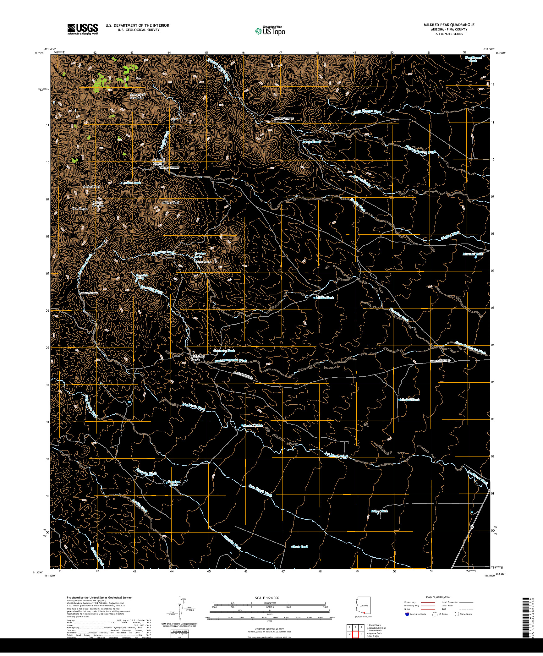 USGS US TOPO 7.5-MINUTE MAP FOR MILDRED PEAK, AZ 2018