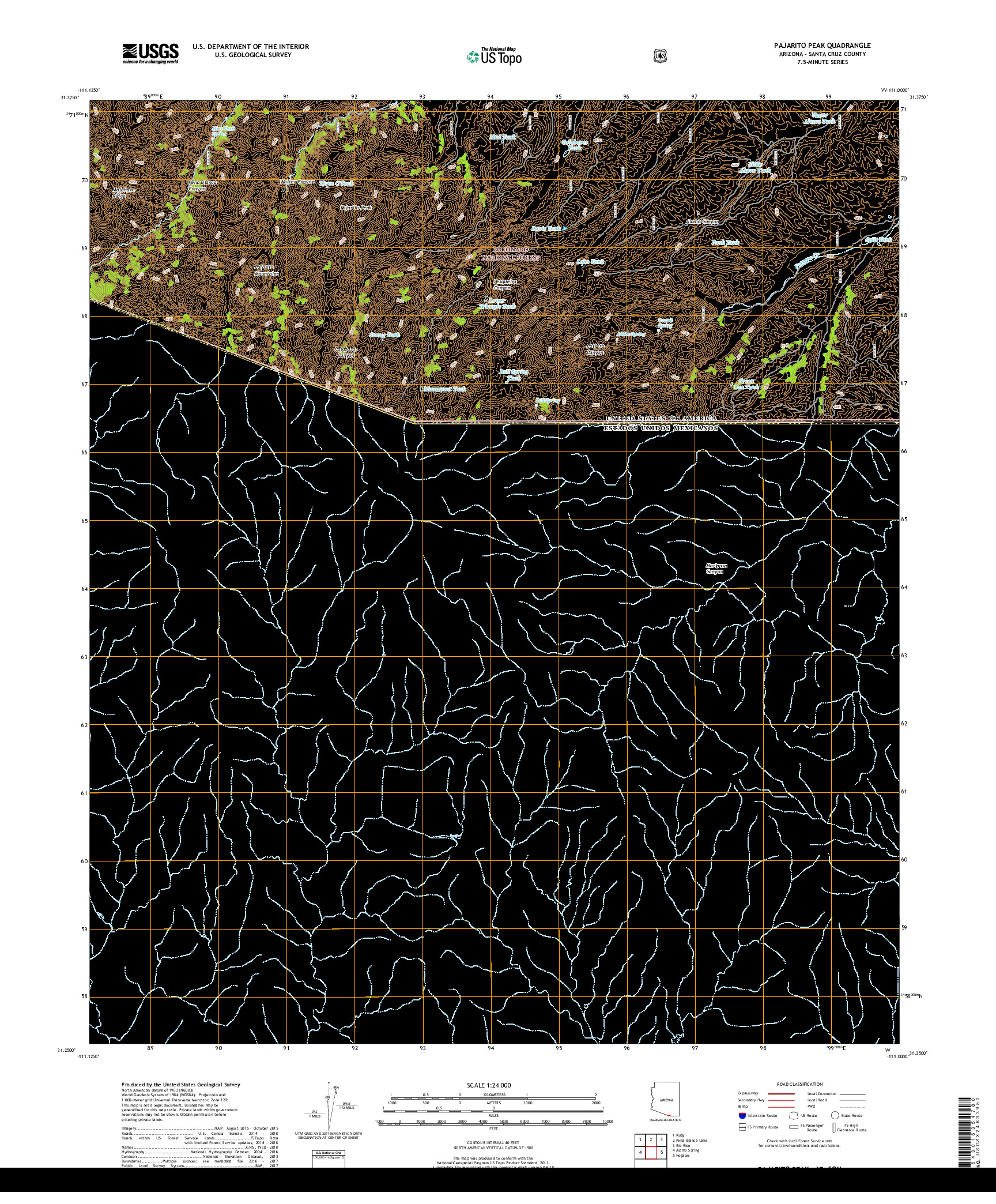 USGS US TOPO 7.5-MINUTE MAP FOR PAJARITO PEAK, AZ,SON 2018