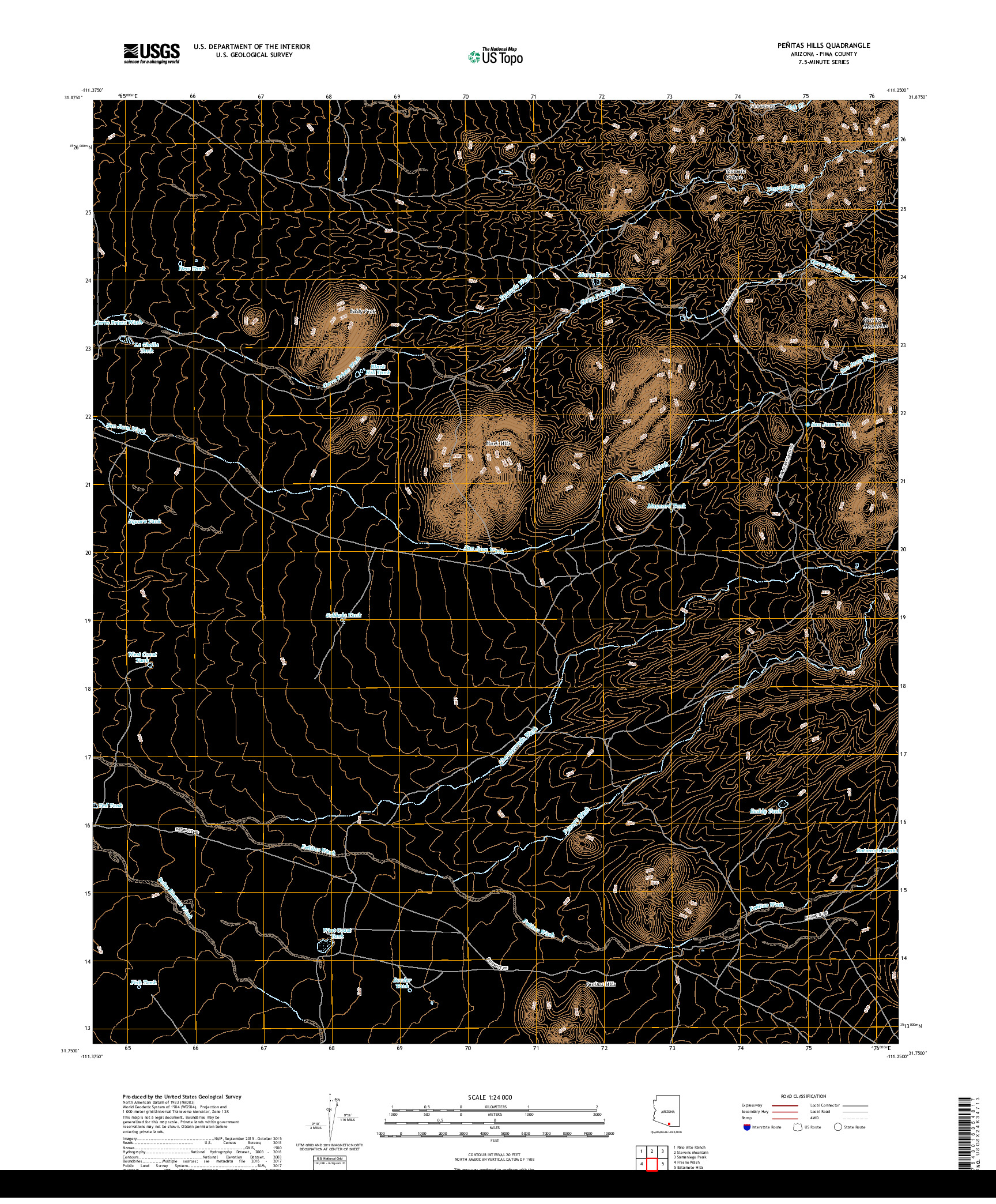 USGS US TOPO 7.5-MINUTE MAP FOR PENITAS HILLS, AZ 2018