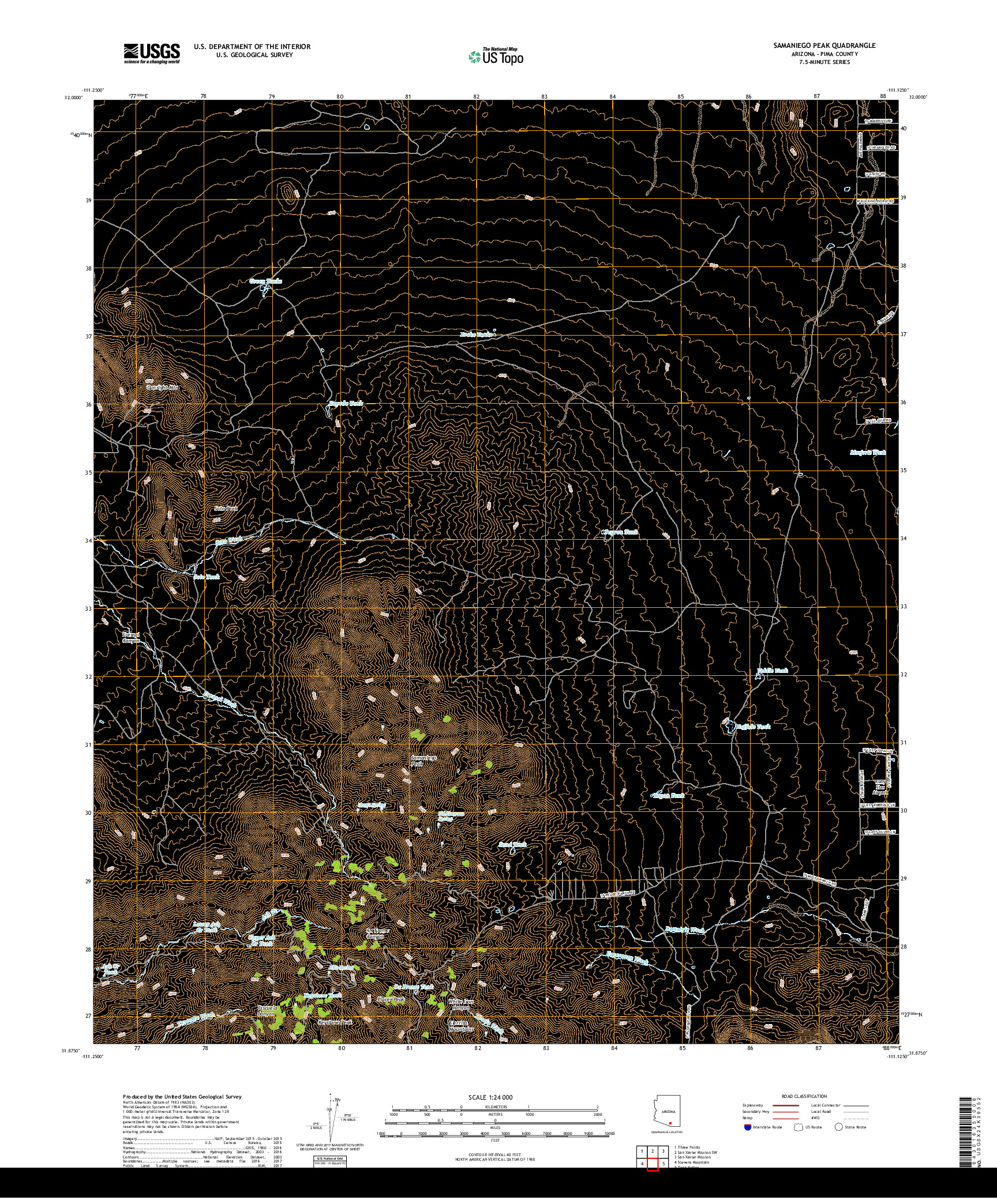 USGS US TOPO 7.5-MINUTE MAP FOR SAMANIEGO PEAK, AZ 2018