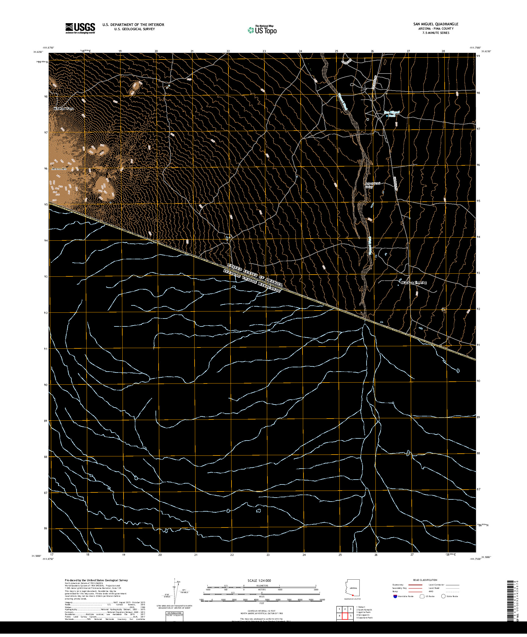 USGS US TOPO 7.5-MINUTE MAP FOR SAN MIGUEL, AZ,SON 2018