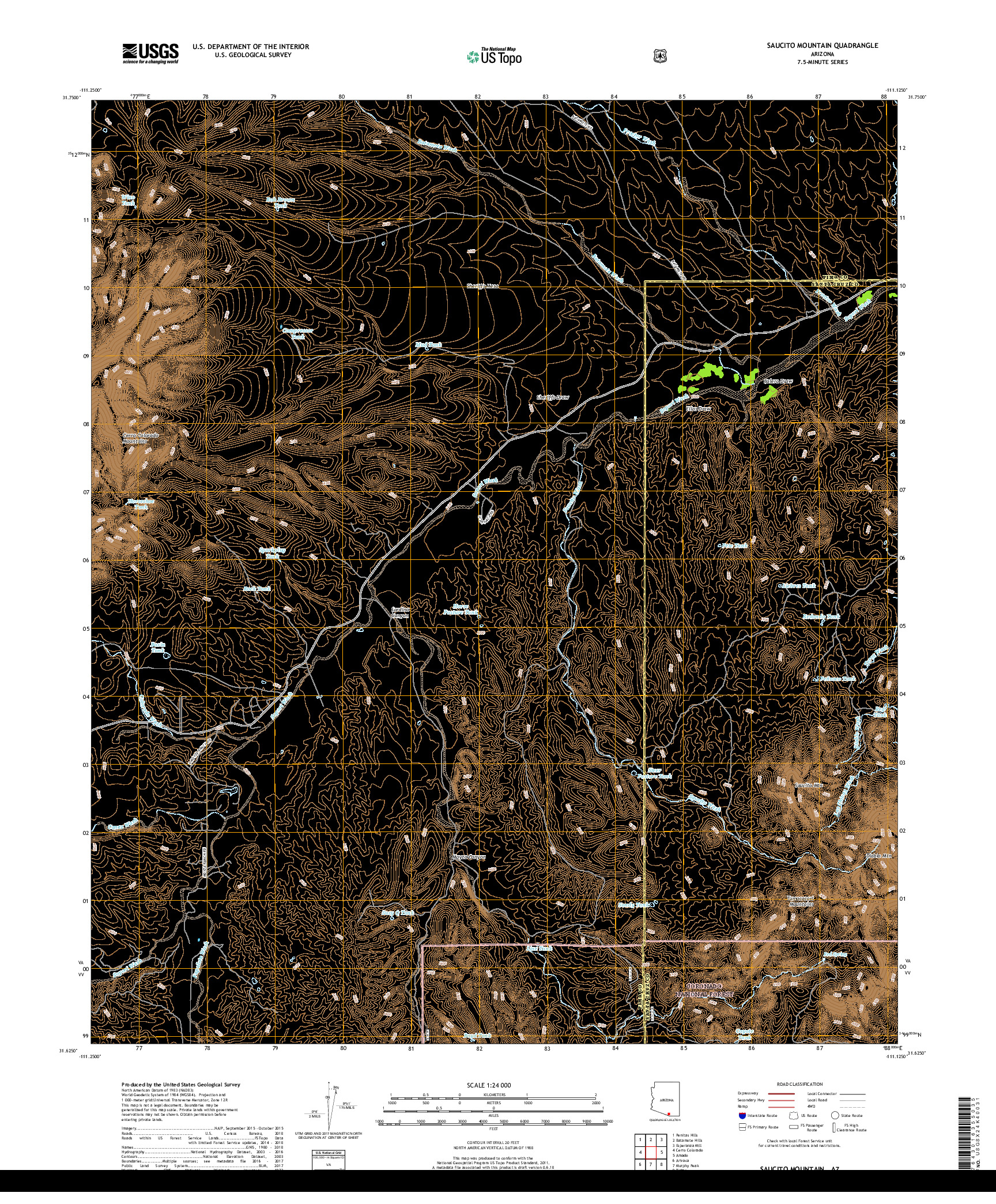 USGS US TOPO 7.5-MINUTE MAP FOR SAUCITO MOUNTAIN, AZ 2018