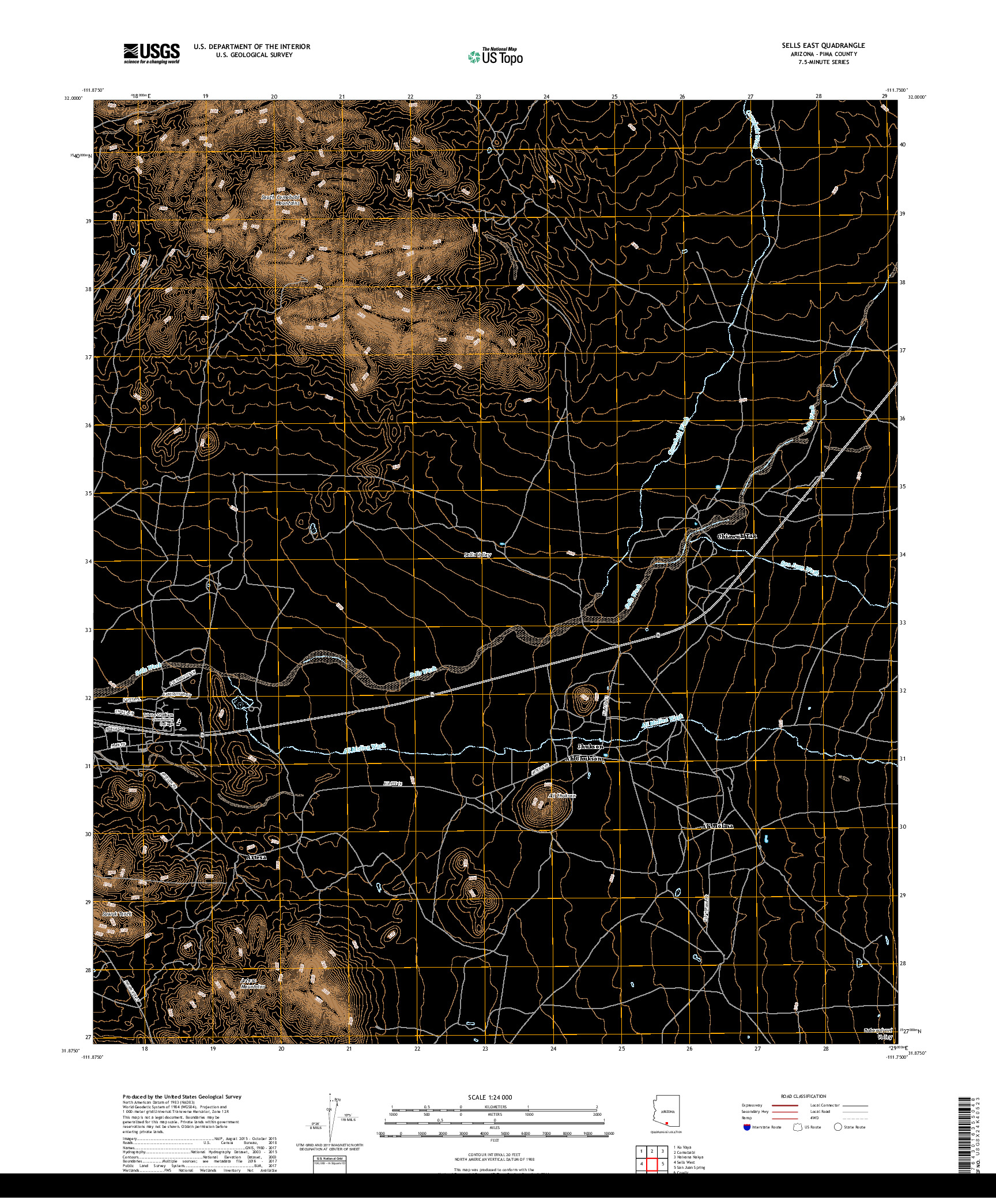 USGS US TOPO 7.5-MINUTE MAP FOR SELLS EAST, AZ 2018