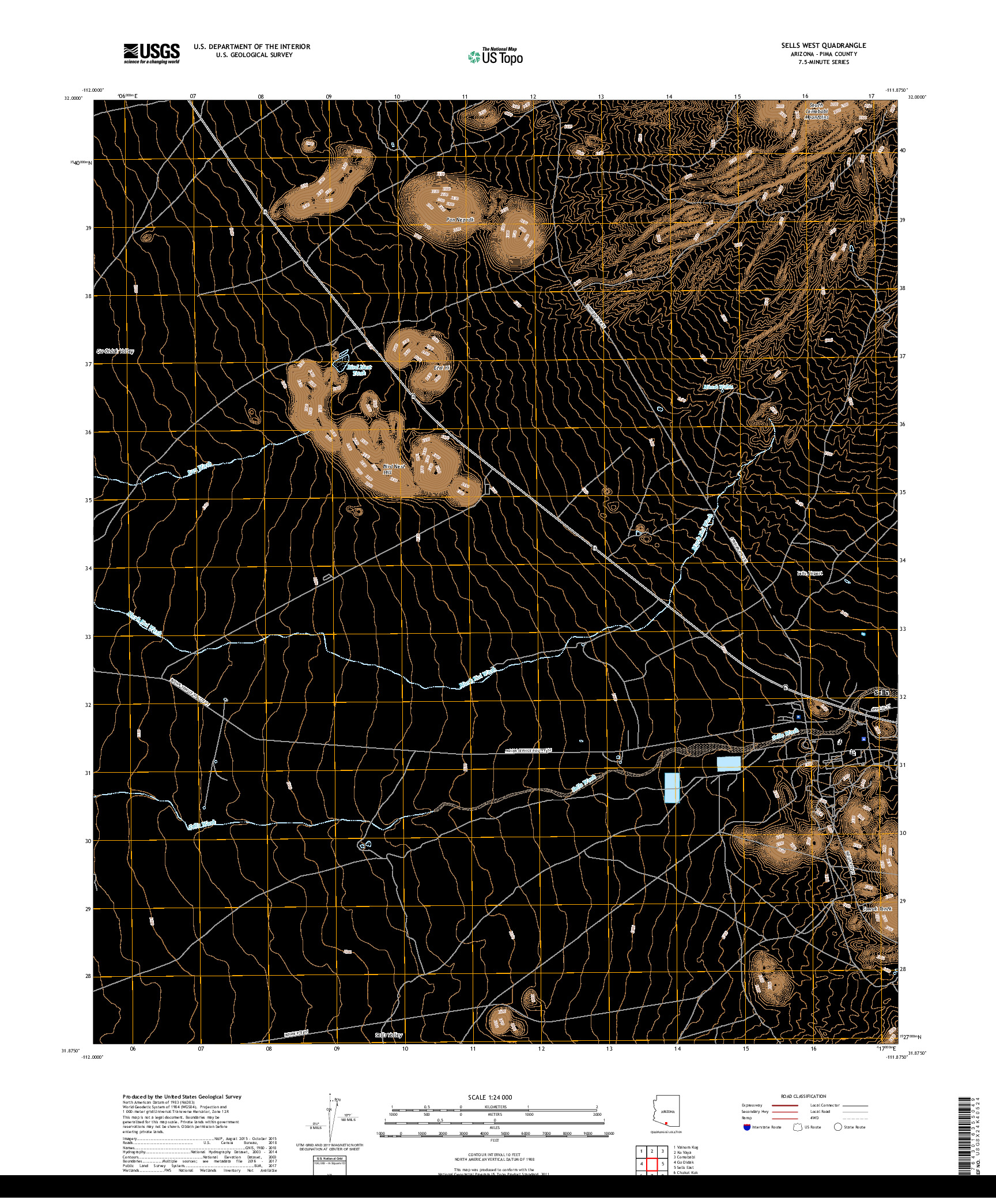 USGS US TOPO 7.5-MINUTE MAP FOR SELLS WEST, AZ 2018