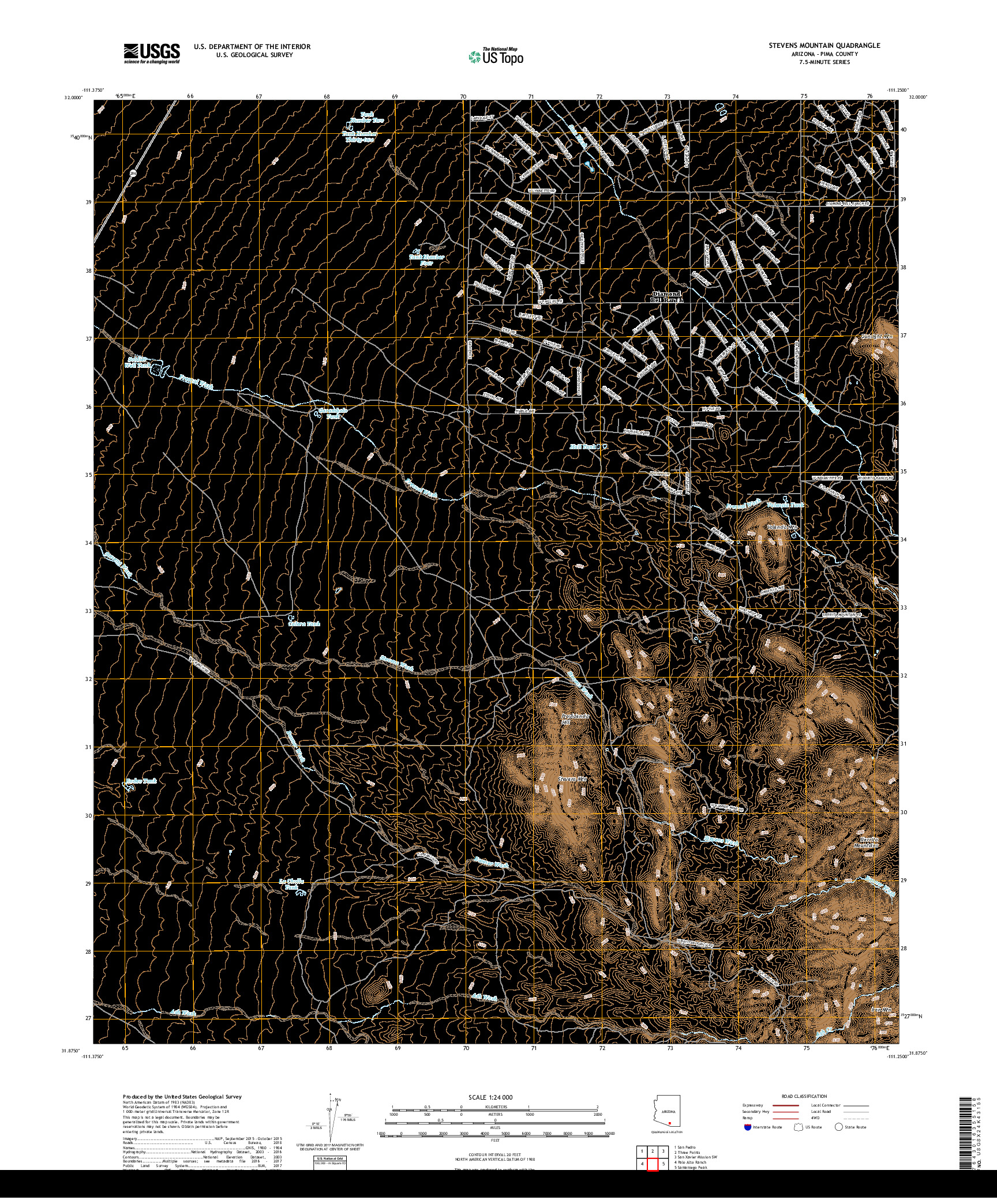 USGS US TOPO 7.5-MINUTE MAP FOR STEVENS MOUNTAIN, AZ 2018