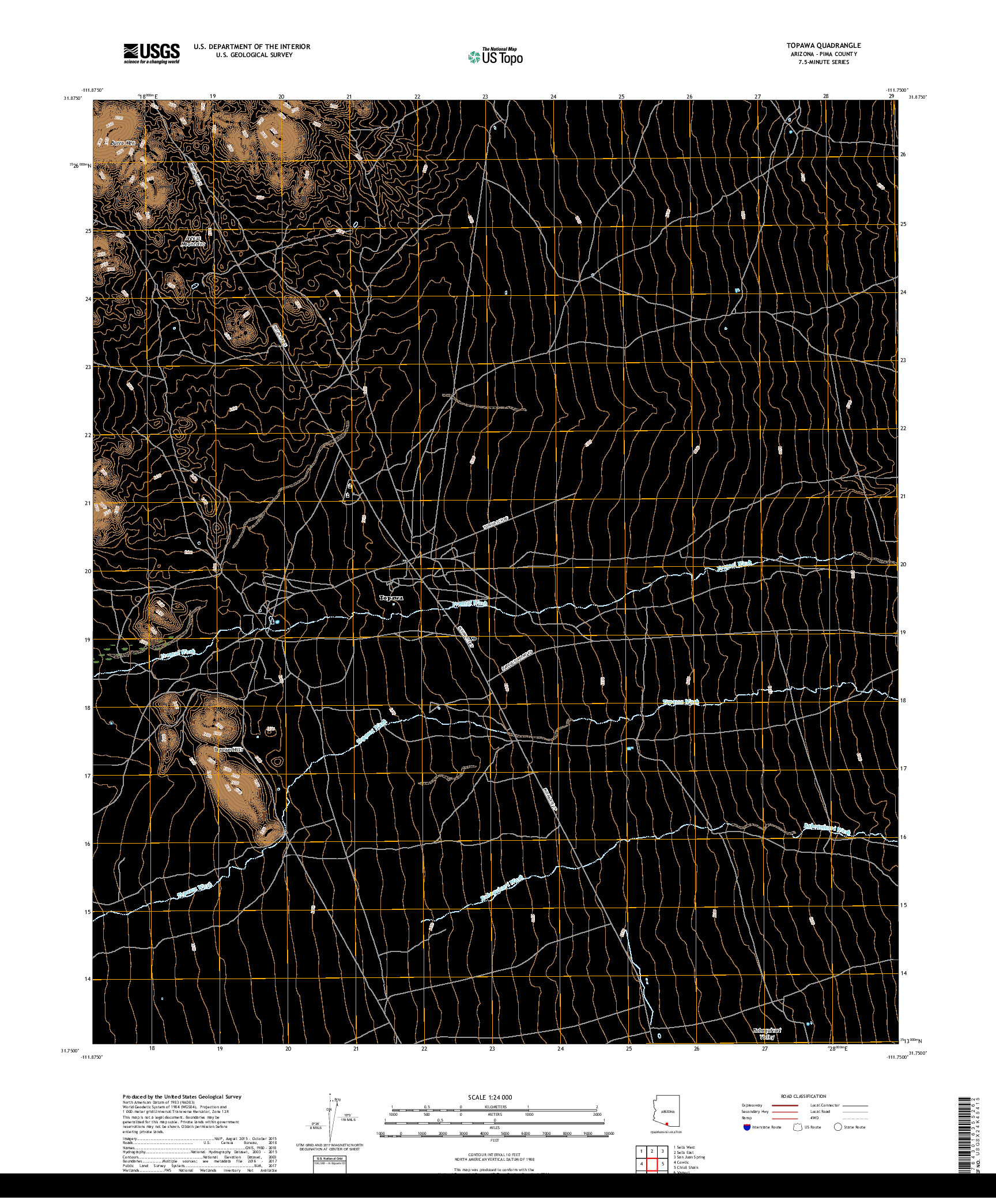 USGS US TOPO 7.5-MINUTE MAP FOR TOPAWA, AZ 2018