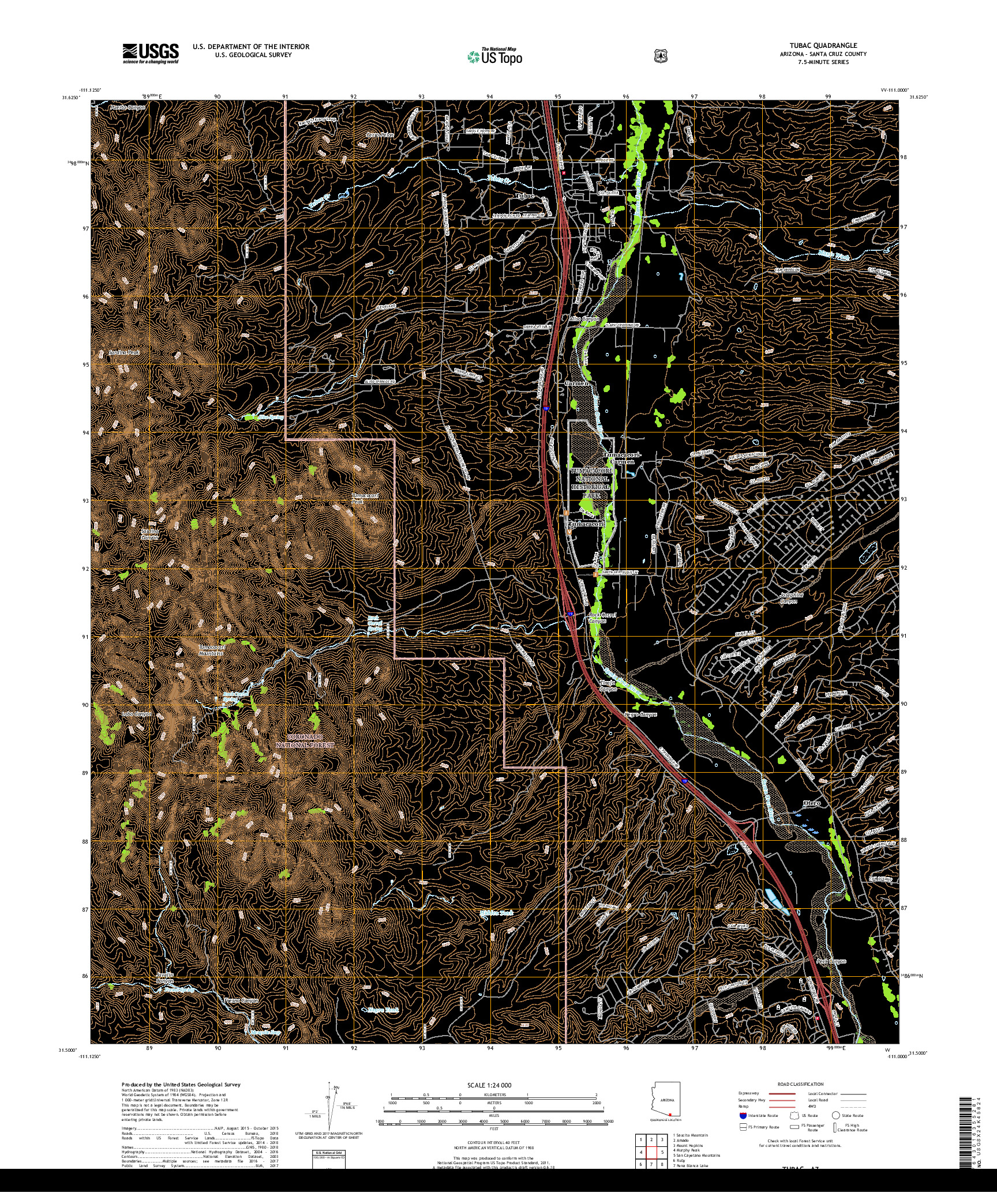 USGS US TOPO 7.5-MINUTE MAP FOR TUBAC, AZ 2018