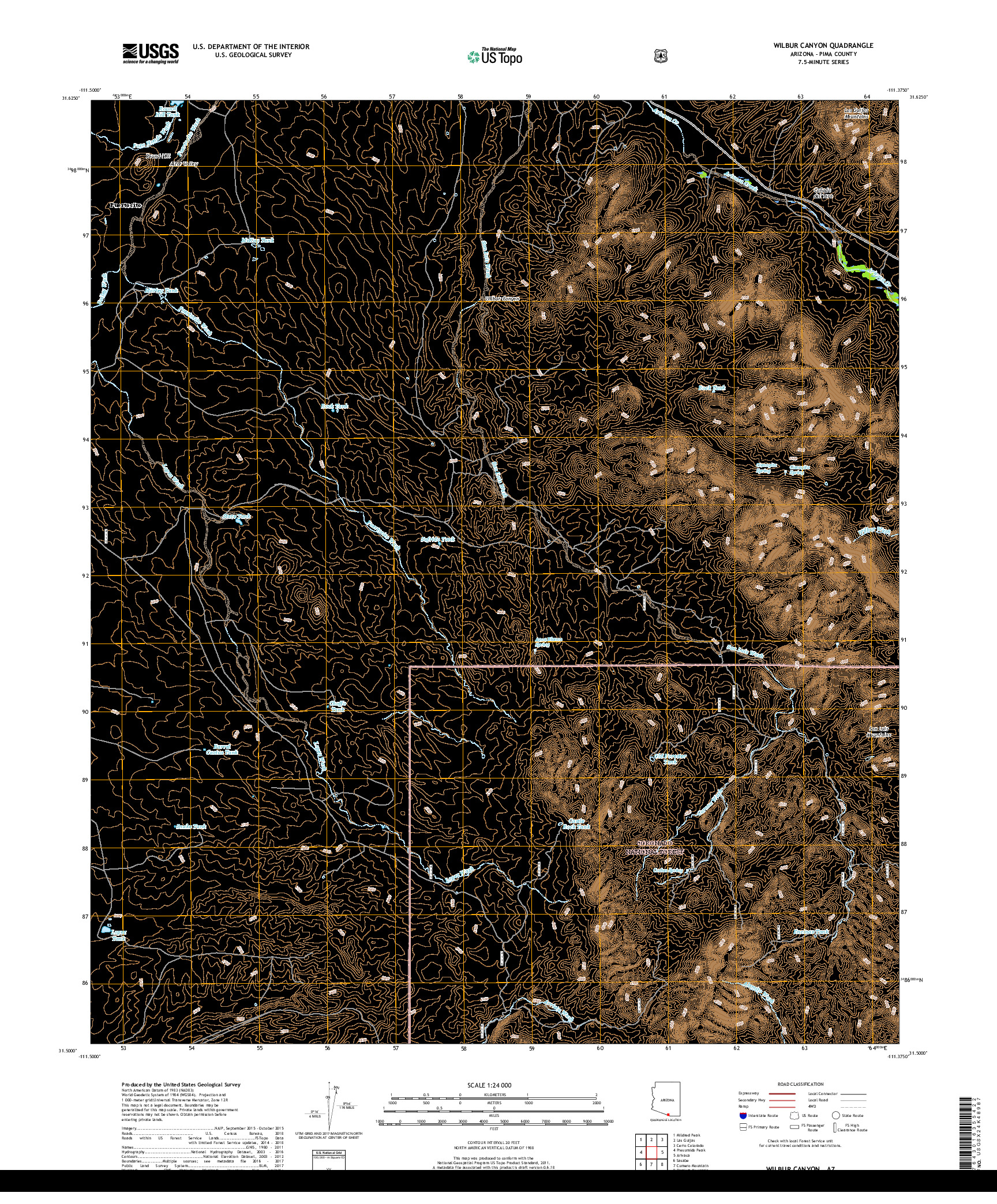 USGS US TOPO 7.5-MINUTE MAP FOR WILBUR CANYON, AZ 2018