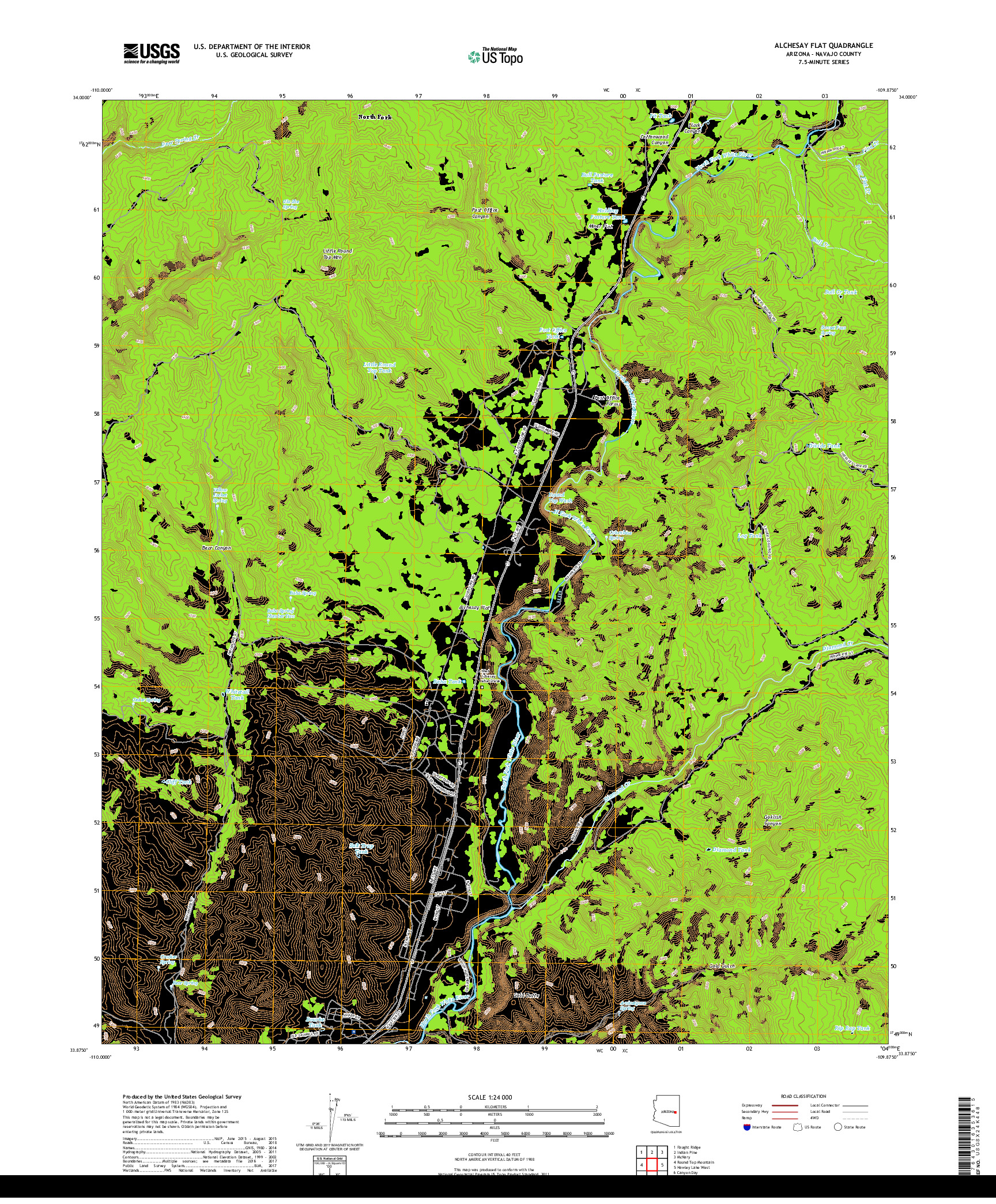 USGS US TOPO 7.5-MINUTE MAP FOR ALCHESAY FLAT, AZ 2018