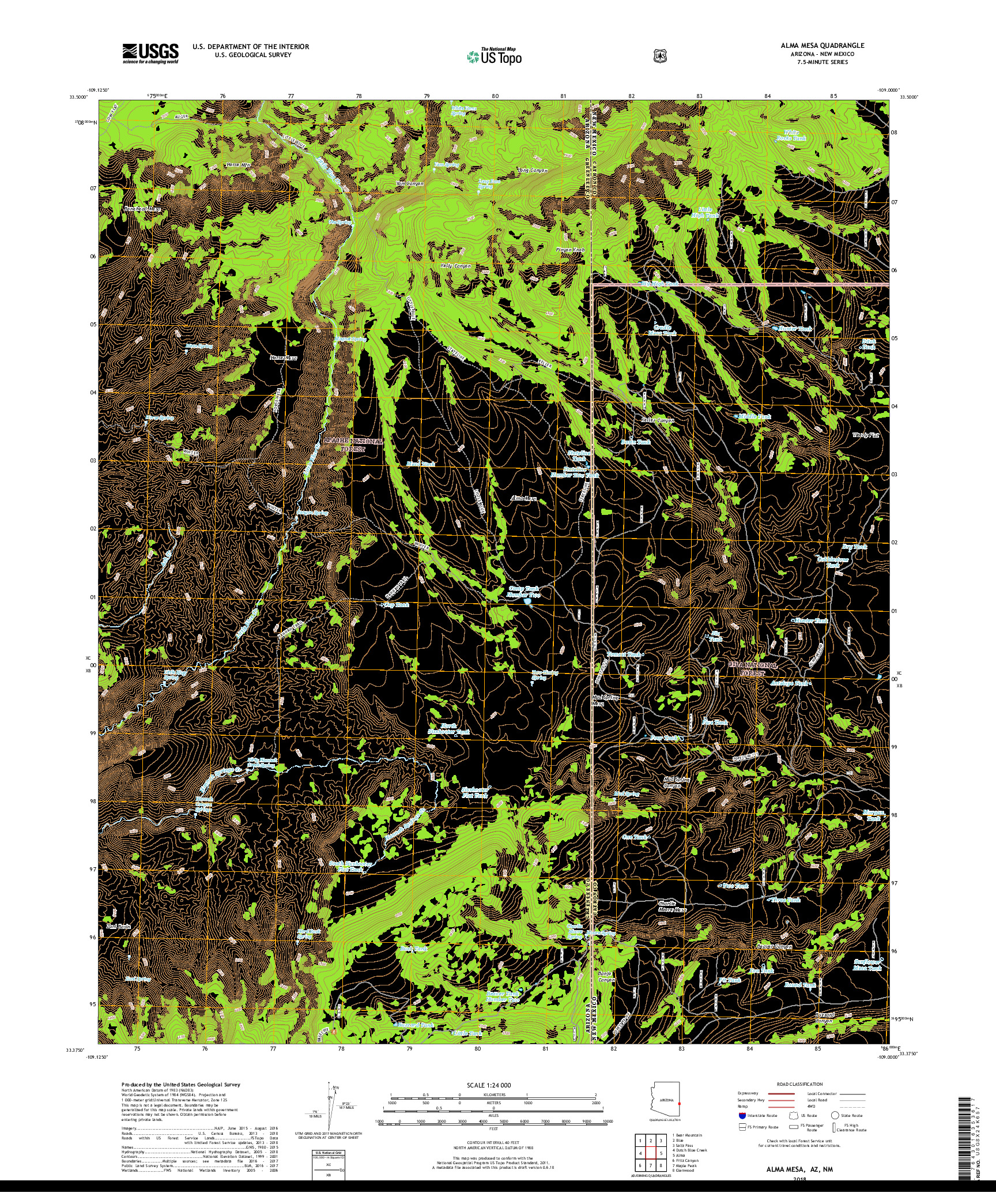 USGS US TOPO 7.5-MINUTE MAP FOR ALMA MESA, AZ,NM 2018