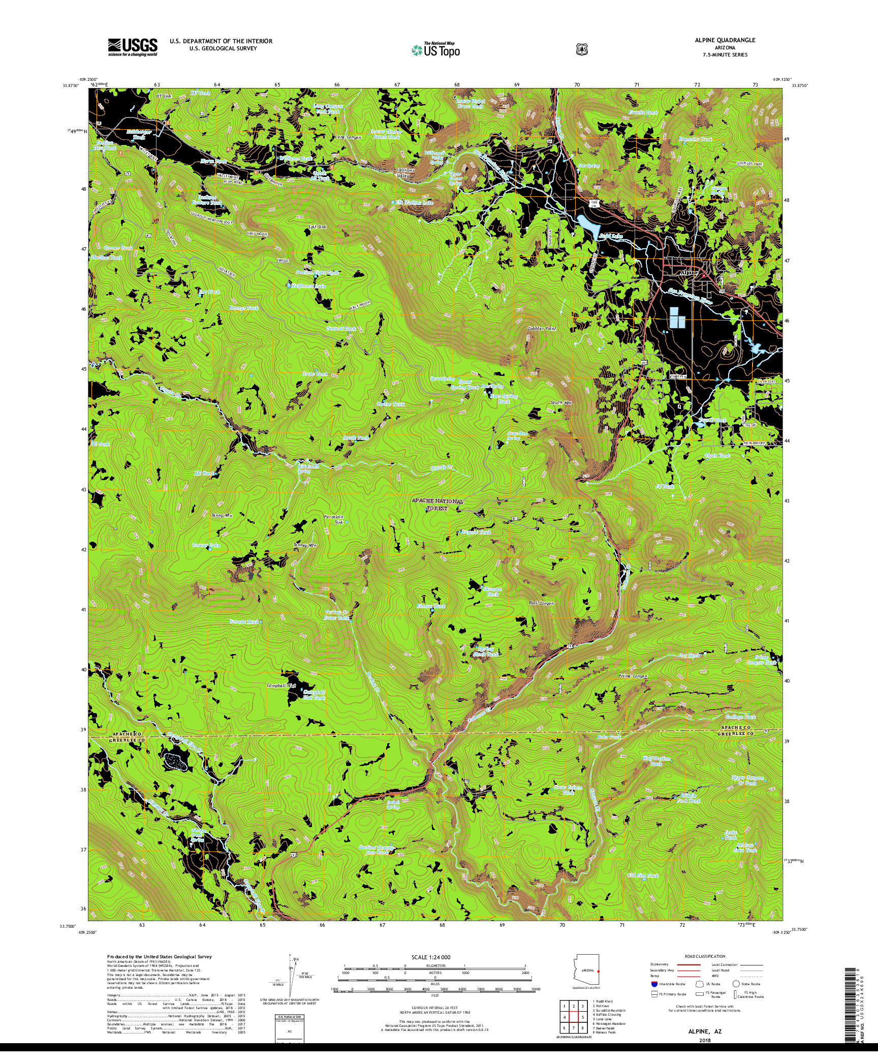 USGS US TOPO 7.5-MINUTE MAP FOR ALPINE, AZ 2018