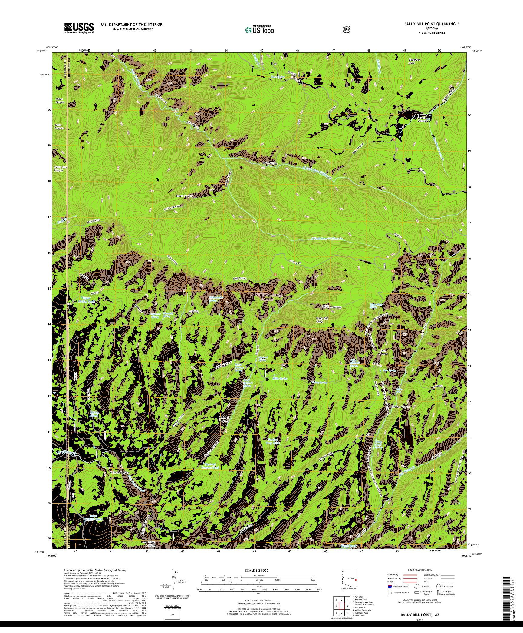 USGS US TOPO 7.5-MINUTE MAP FOR BALDY BILL POINT, AZ 2018