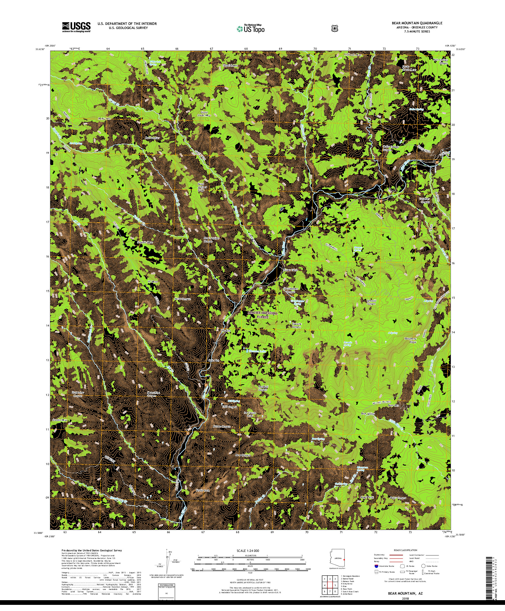 USGS US TOPO 7.5-MINUTE MAP FOR BEAR MOUNTAIN, AZ 2018