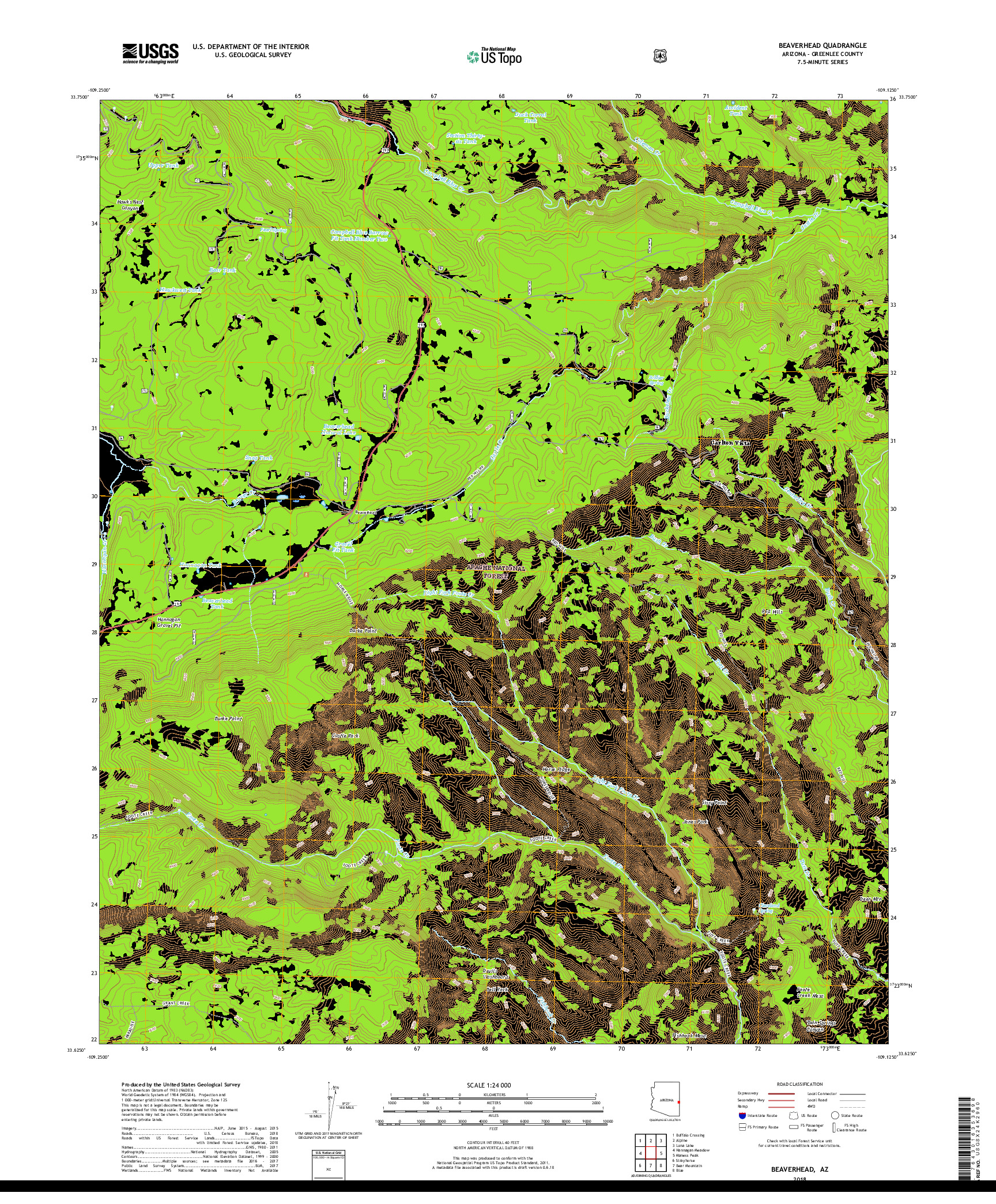 USGS US TOPO 7.5-MINUTE MAP FOR BEAVERHEAD, AZ 2018