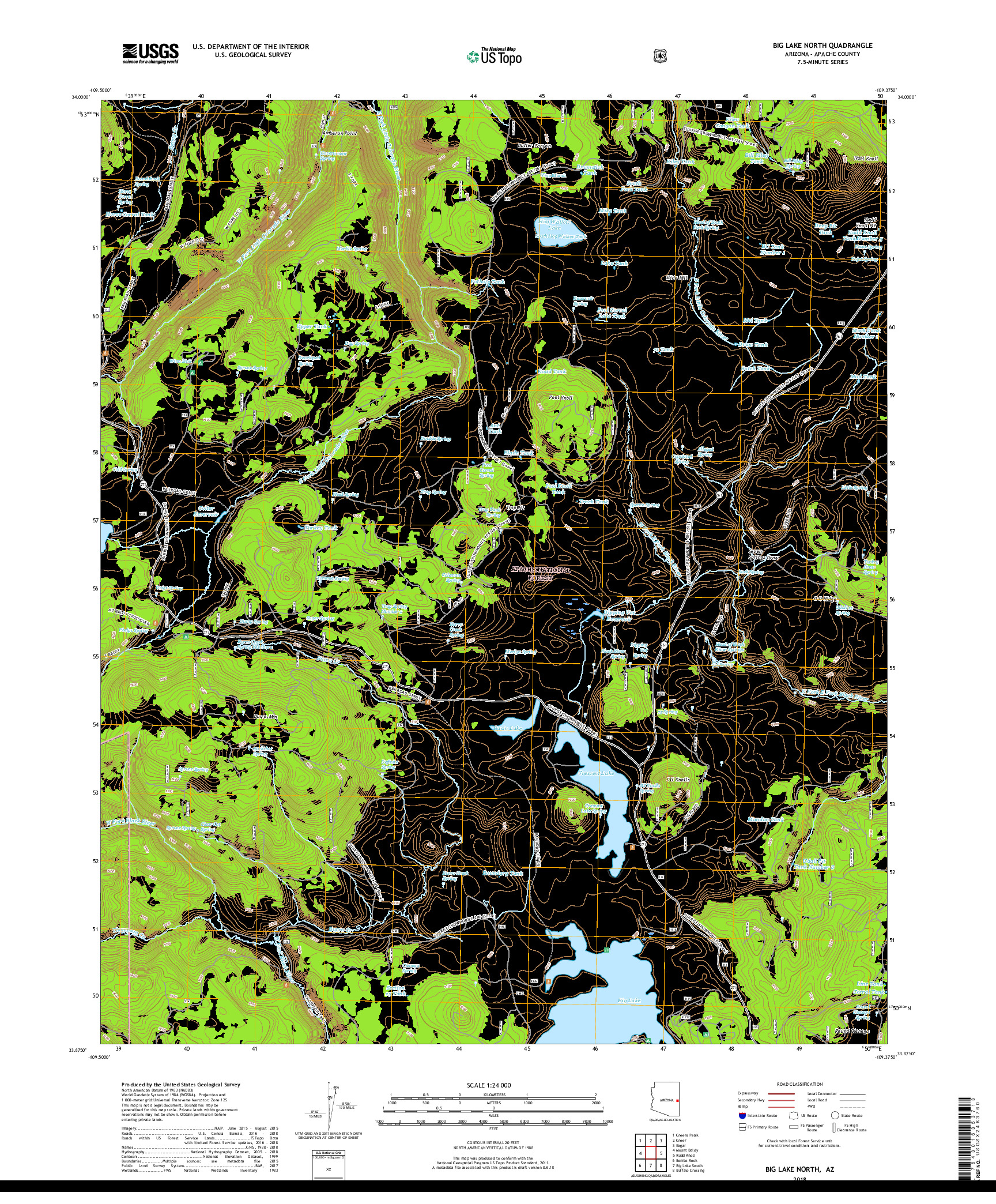 USGS US TOPO 7.5-MINUTE MAP FOR BIG LAKE NORTH, AZ 2018