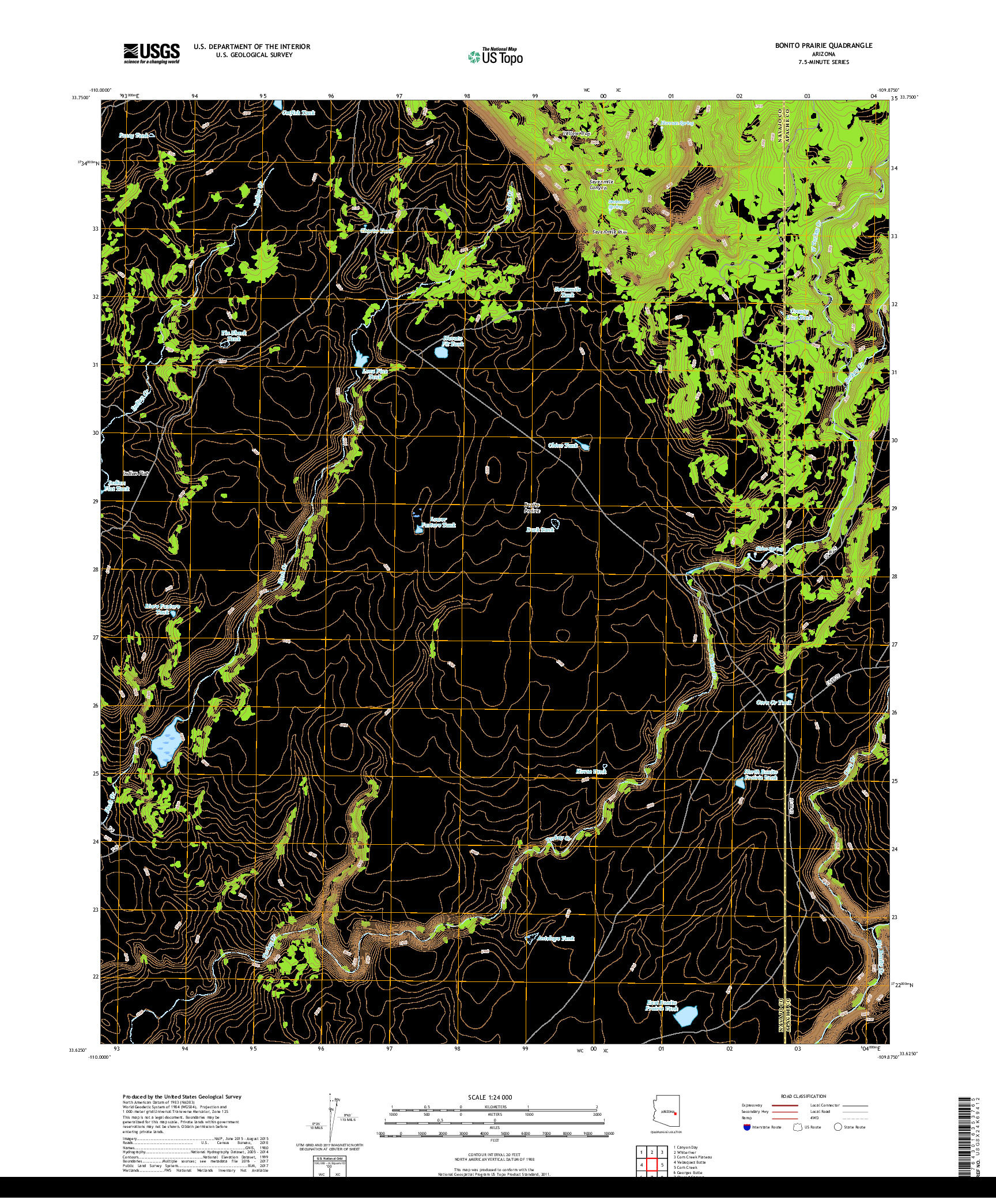 USGS US TOPO 7.5-MINUTE MAP FOR BONITO PRAIRIE, AZ 2018
