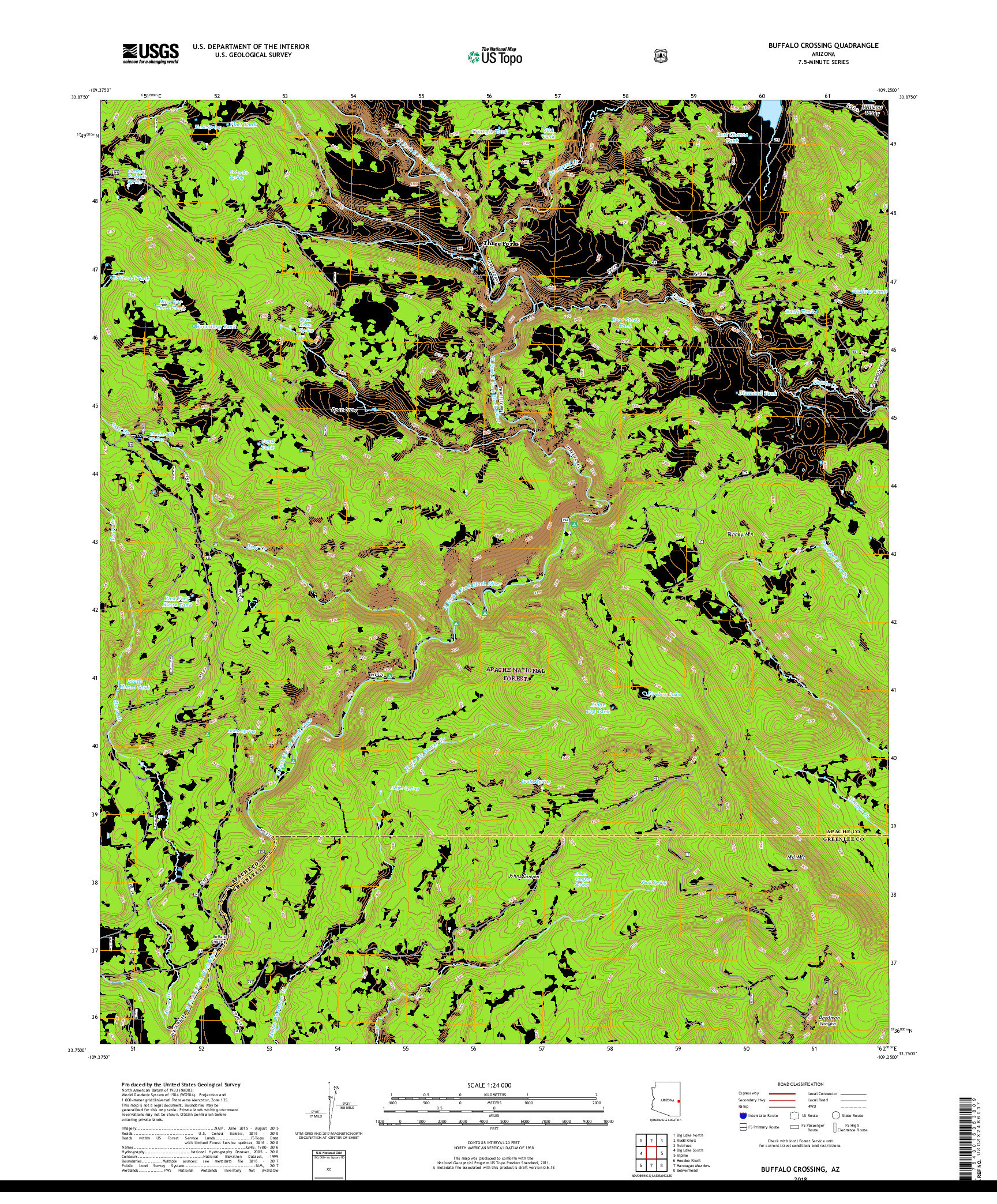 USGS US TOPO 7.5-MINUTE MAP FOR BUFFALO CROSSING, AZ 2018