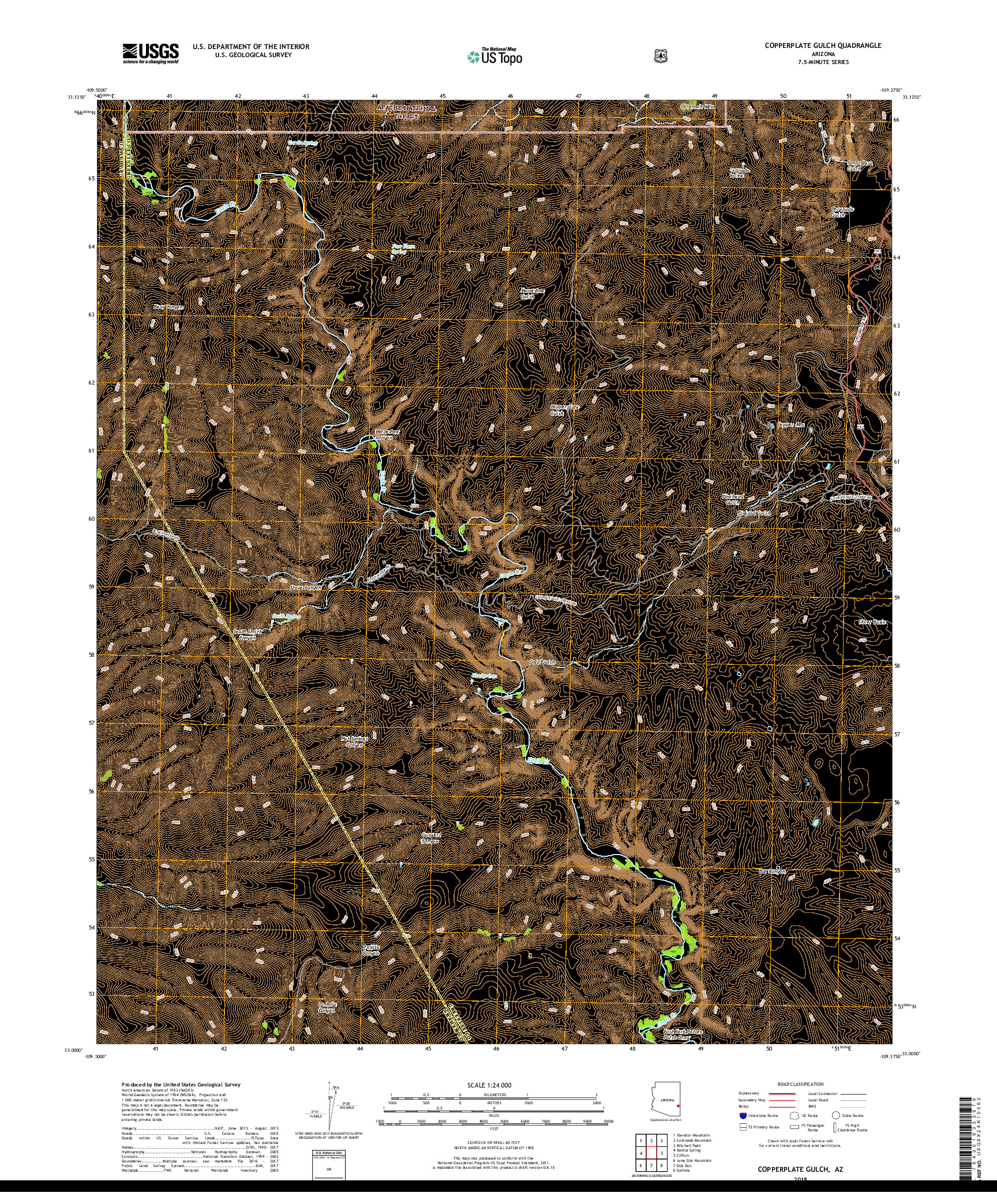 USGS US TOPO 7.5-MINUTE MAP FOR COPPERPLATE GULCH, AZ 2018