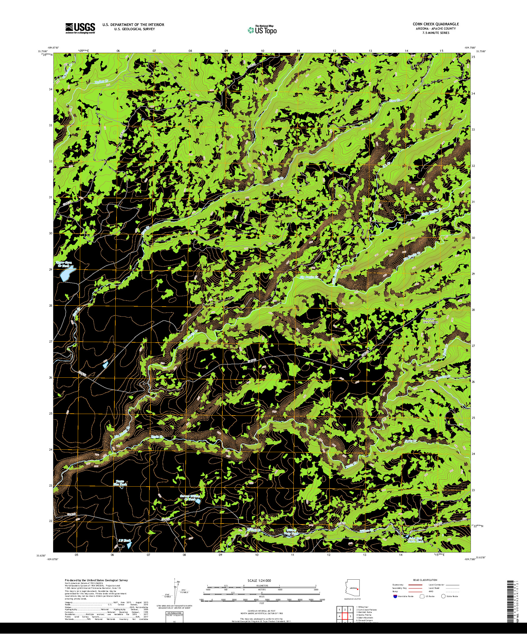 USGS US TOPO 7.5-MINUTE MAP FOR CORN CREEK, AZ 2018