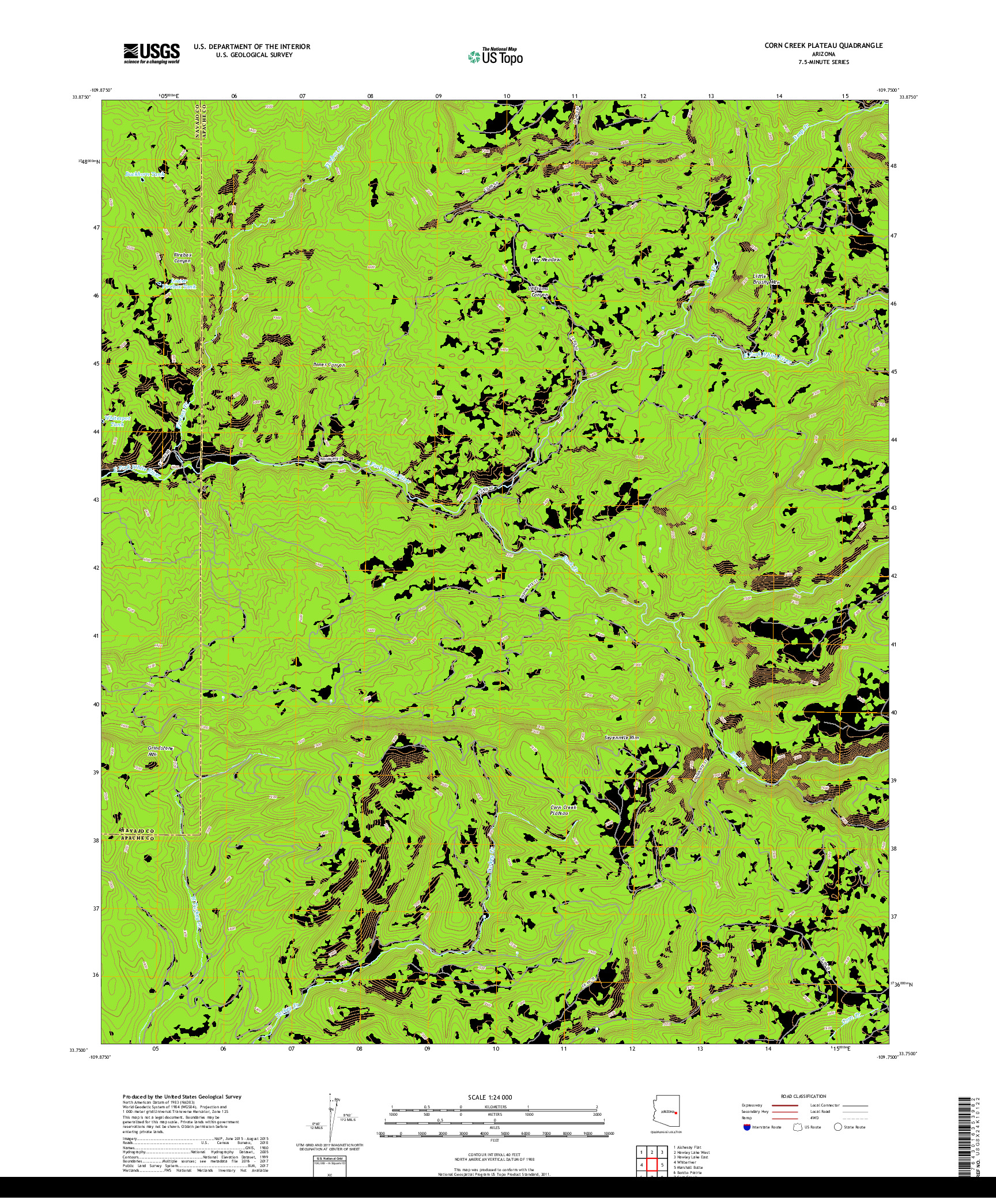 USGS US TOPO 7.5-MINUTE MAP FOR CORN CREEK PLATEAU, AZ 2018