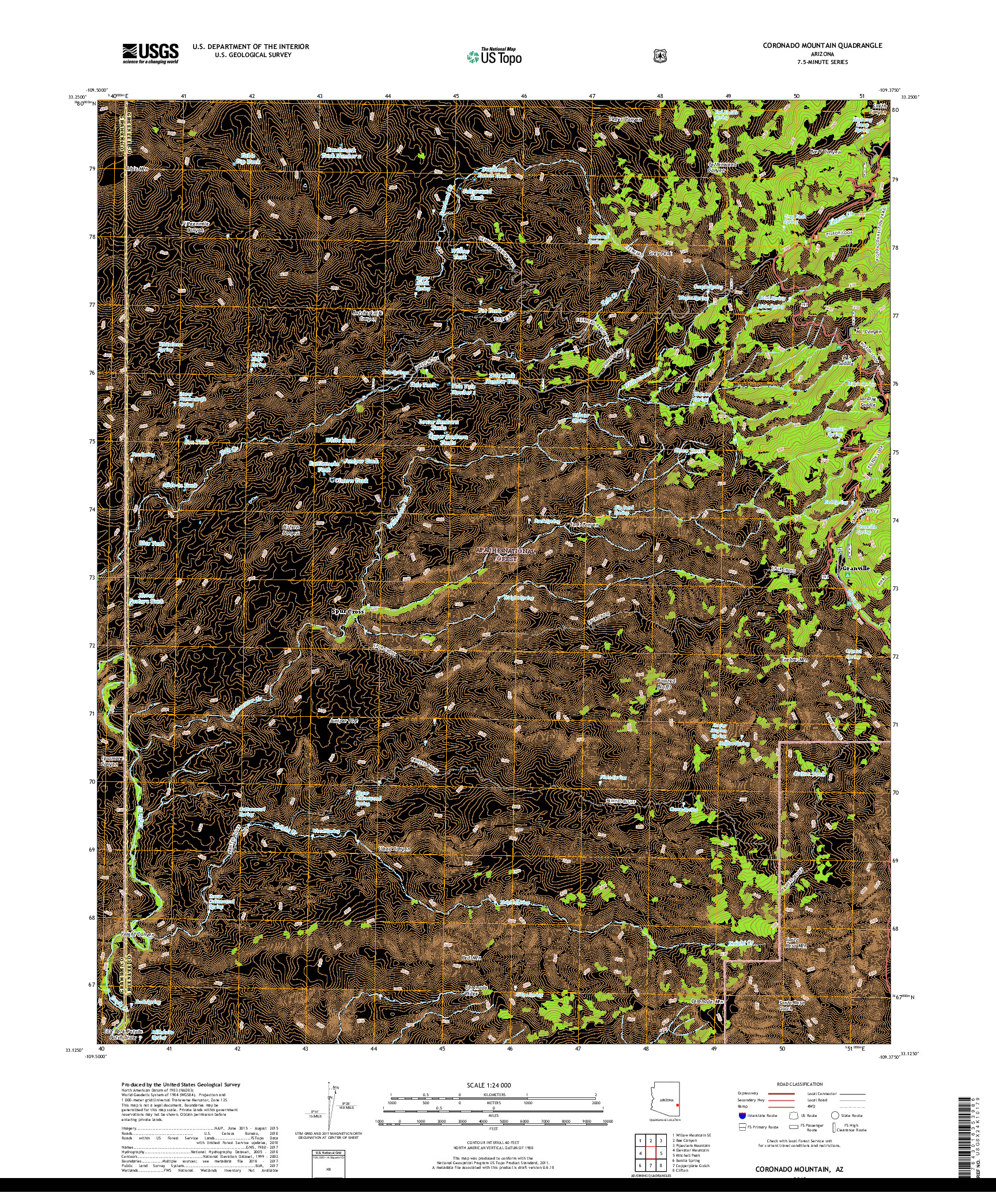 USGS US TOPO 7.5-MINUTE MAP FOR CORONADO MOUNTAIN, AZ 2018