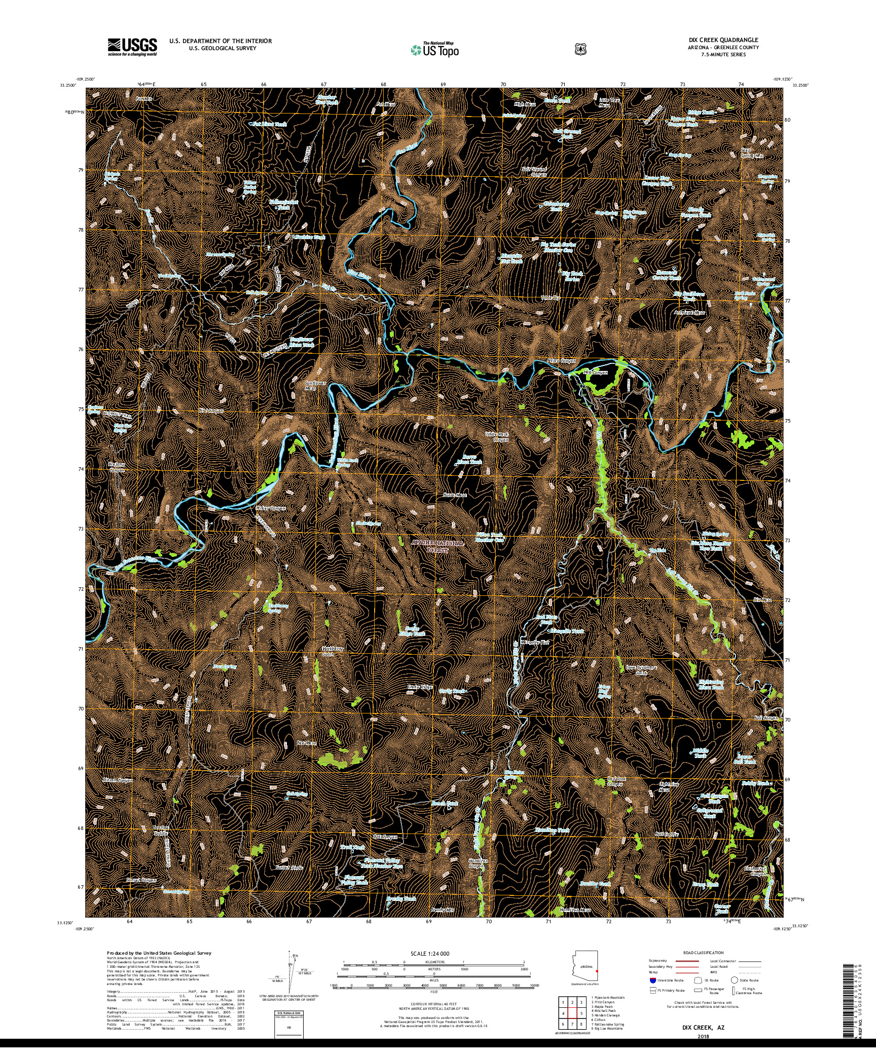 USGS US TOPO 7.5-MINUTE MAP FOR DIX CREEK, AZ 2018