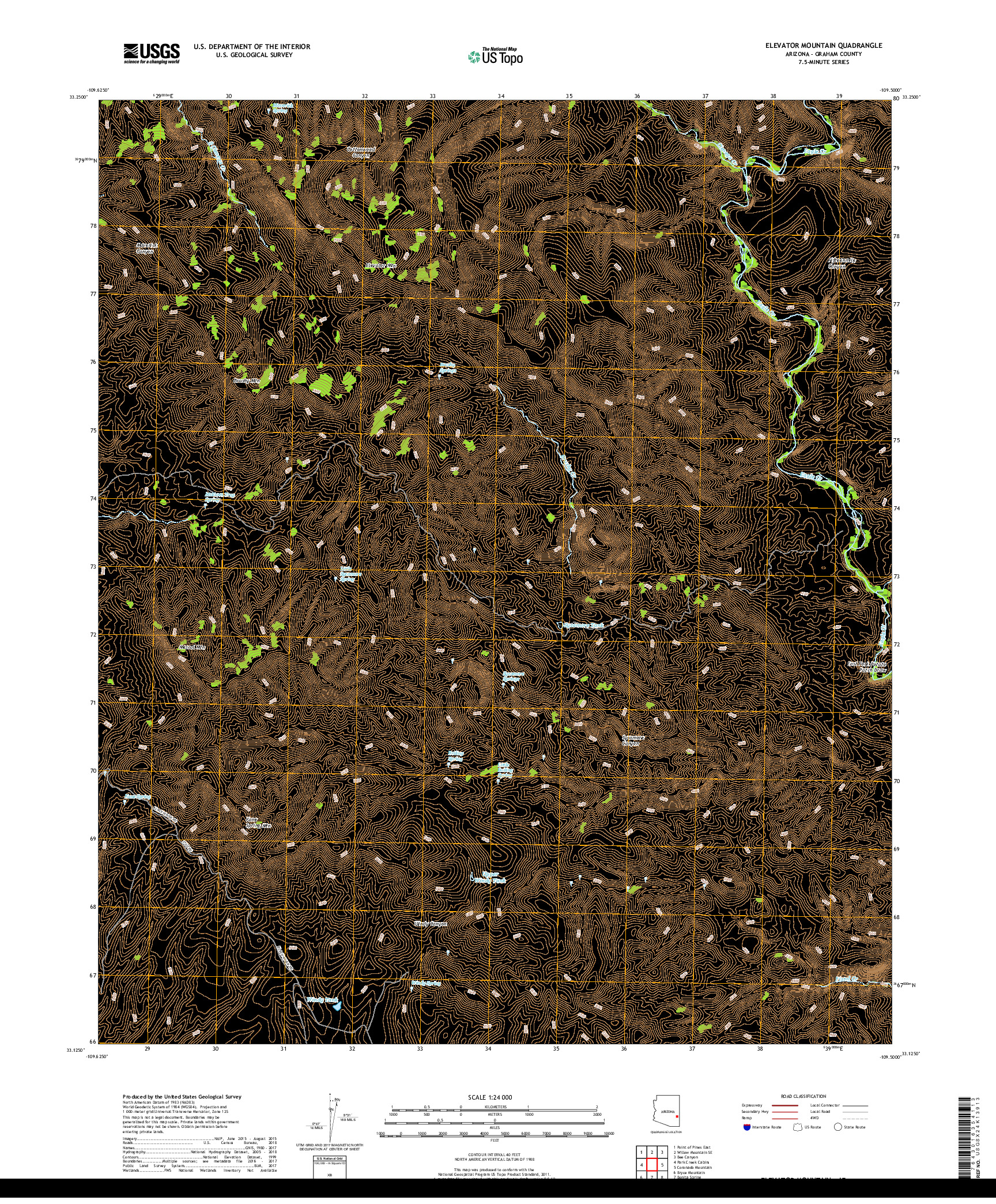 USGS US TOPO 7.5-MINUTE MAP FOR ELEVATOR MOUNTAIN, AZ 2018