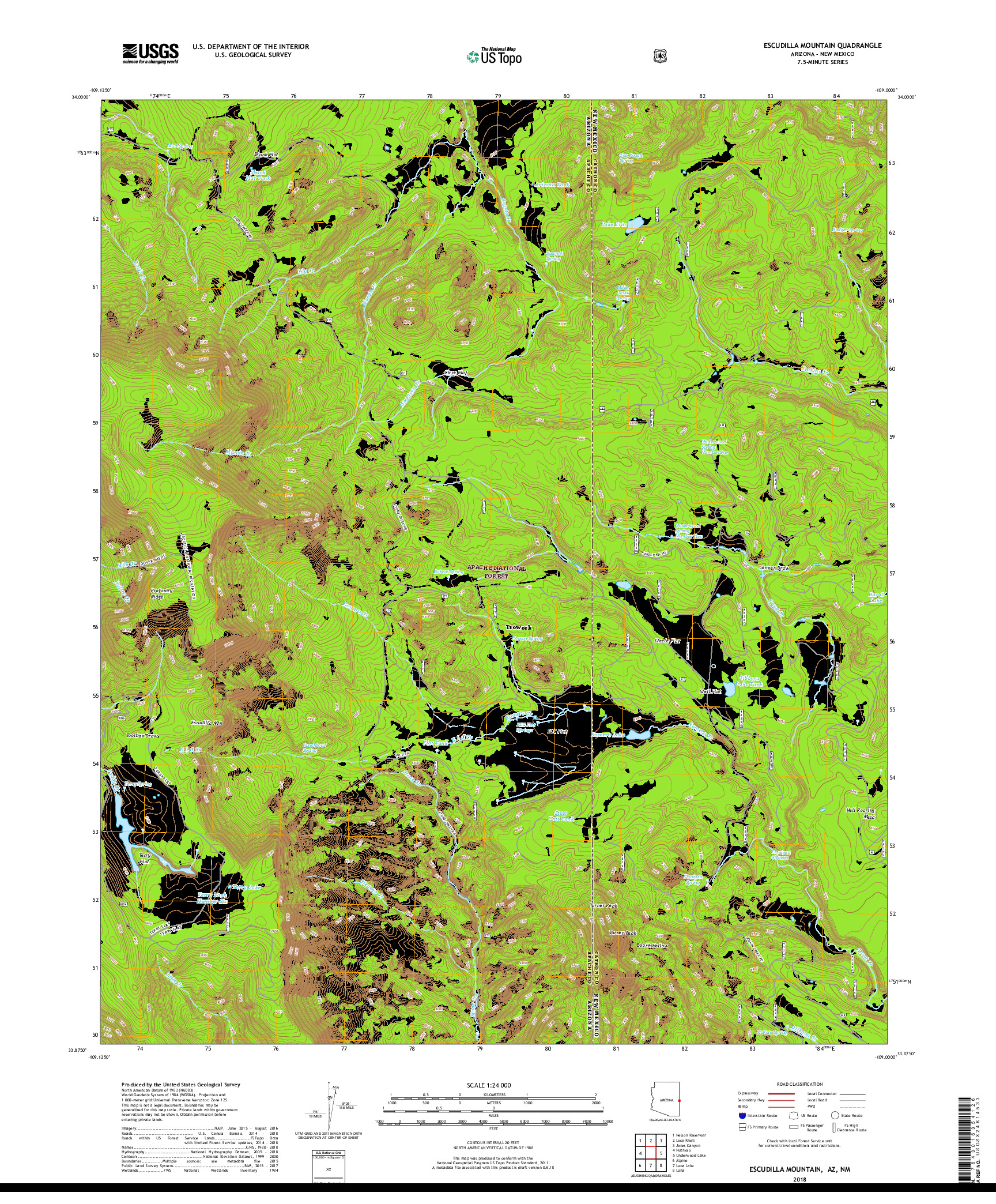 USGS US TOPO 7.5-MINUTE MAP FOR ESCUDILLA MOUNTAIN, AZ,NM 2018