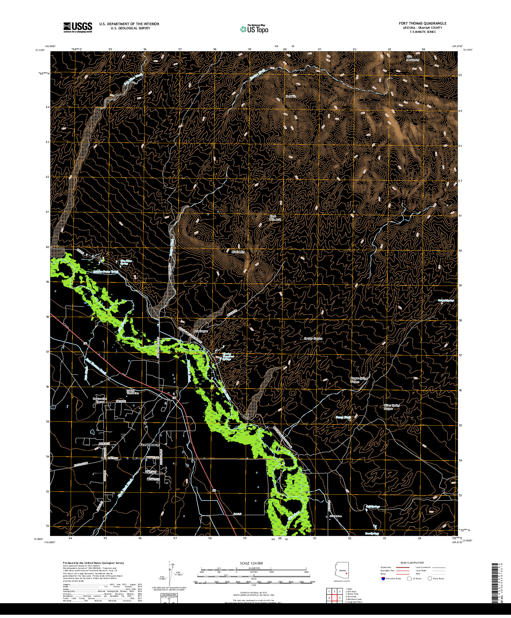 USGS US TOPO 7.5-MINUTE MAP FOR FORT THOMAS, AZ 2018