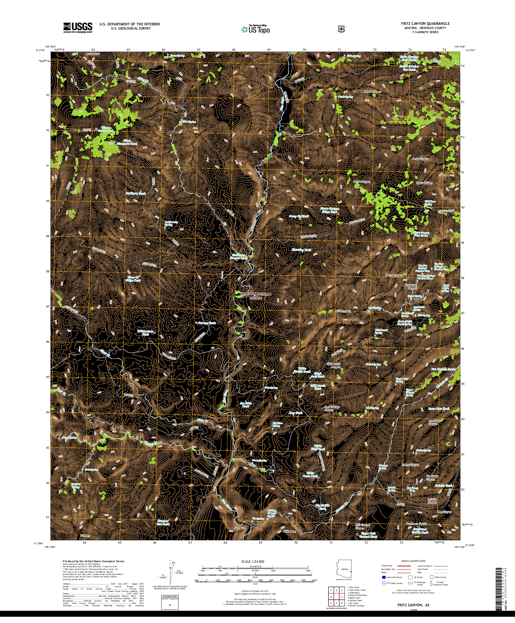 USGS US TOPO 7.5-MINUTE MAP FOR FRITZ CANYON, AZ 2018
