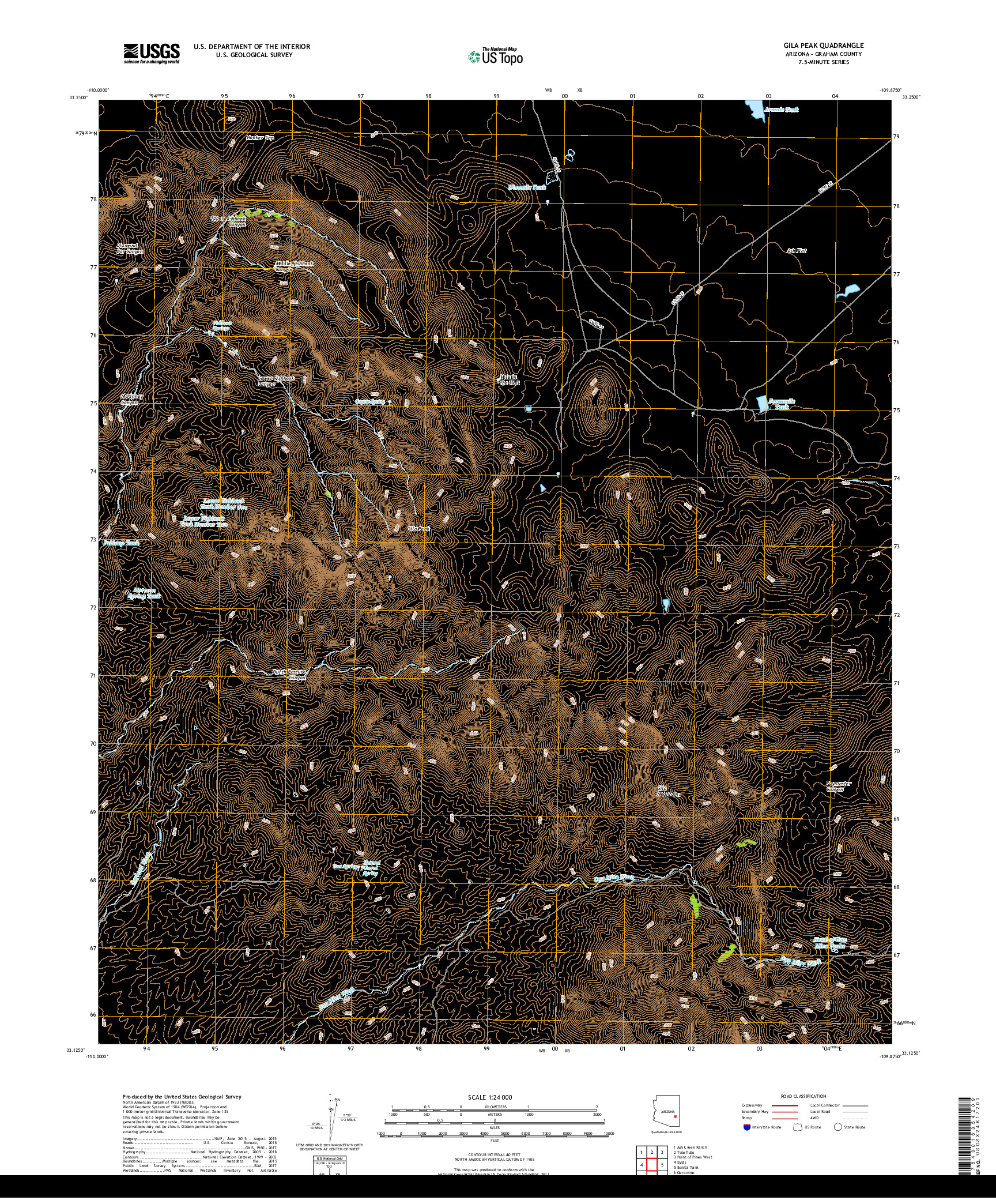 USGS US TOPO 7.5-MINUTE MAP FOR GILA PEAK, AZ 2018