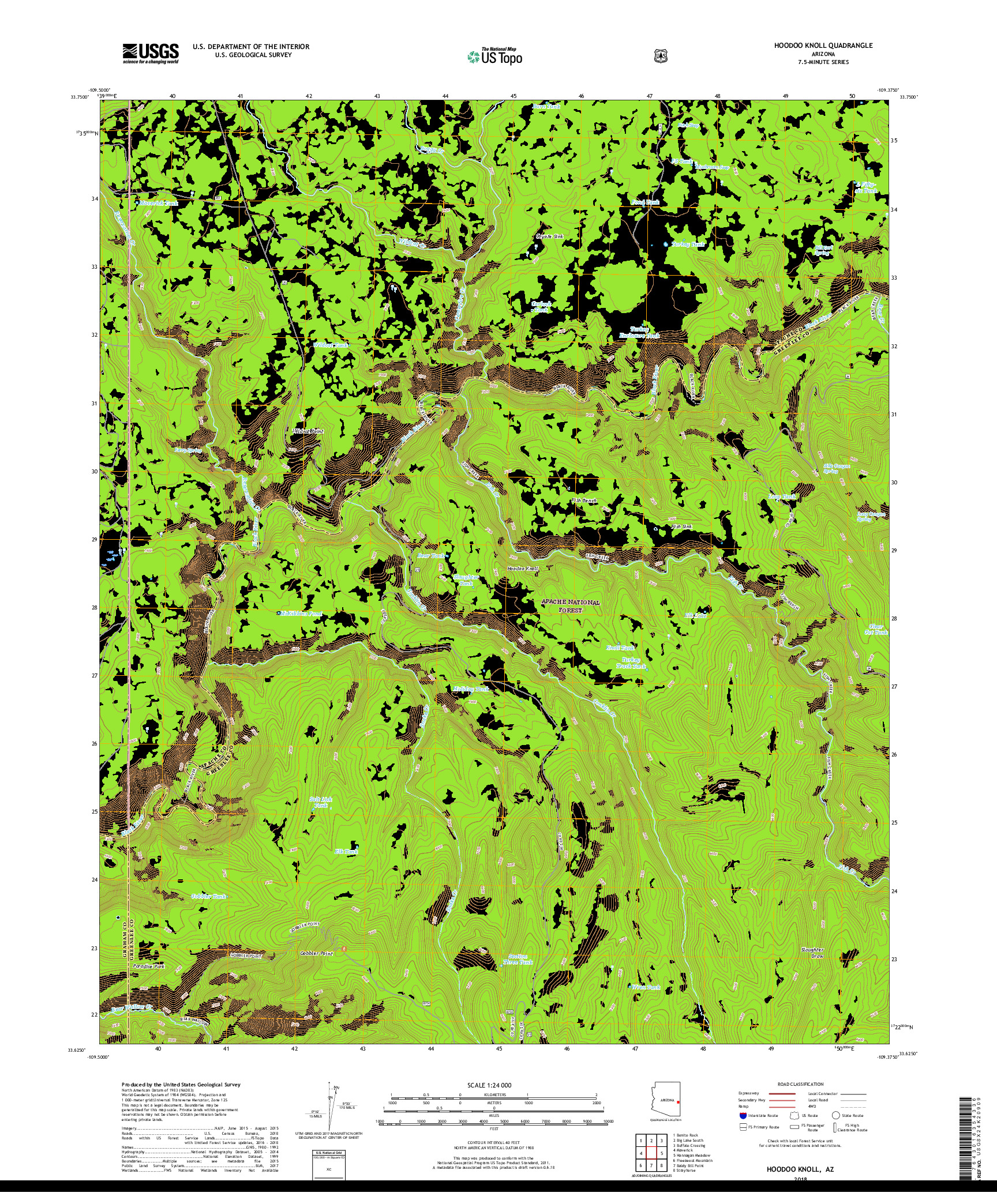 USGS US TOPO 7.5-MINUTE MAP FOR HOODOO KNOLL, AZ 2018