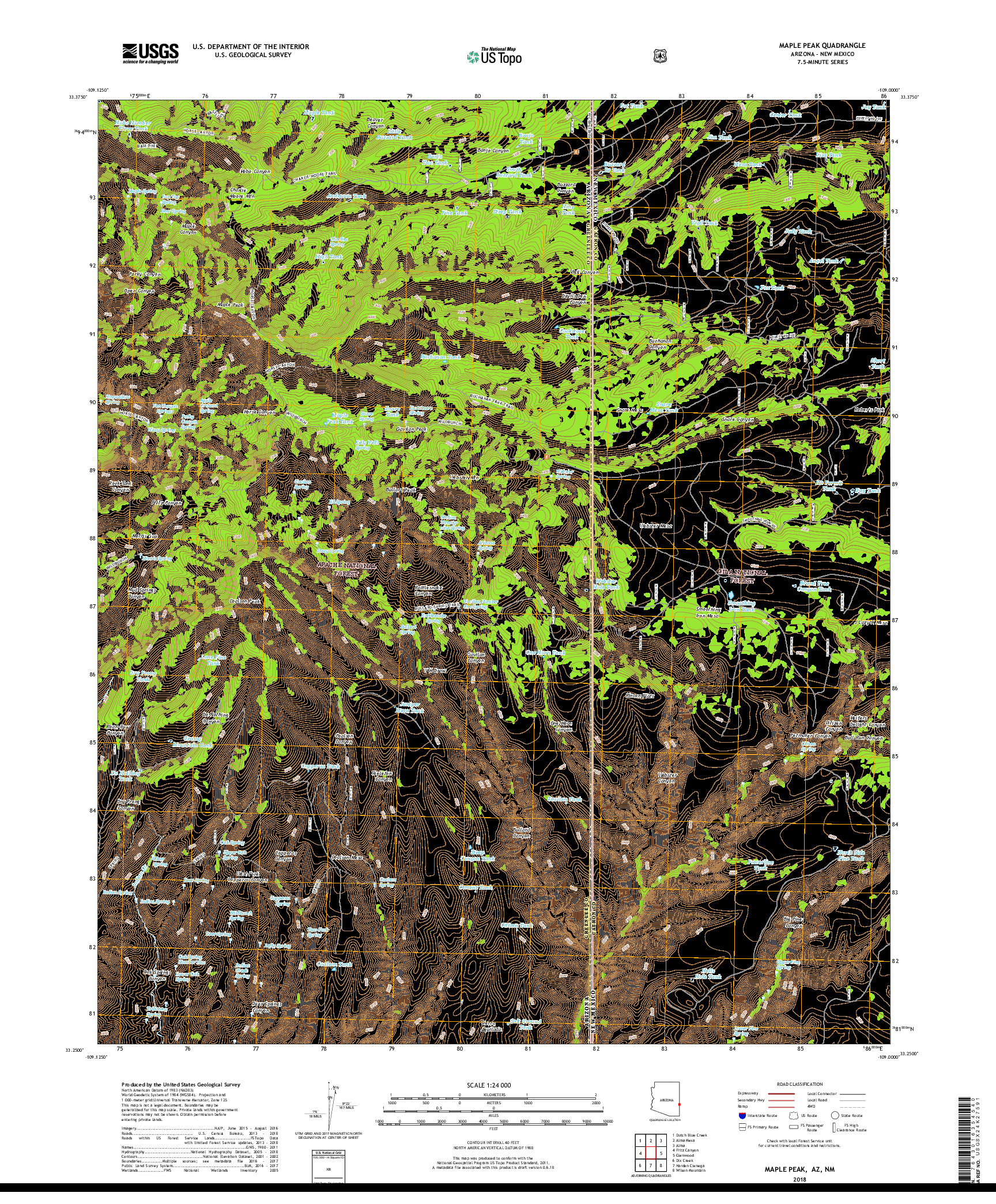 USGS US TOPO 7.5-MINUTE MAP FOR MAPLE PEAK, AZ,NM 2018