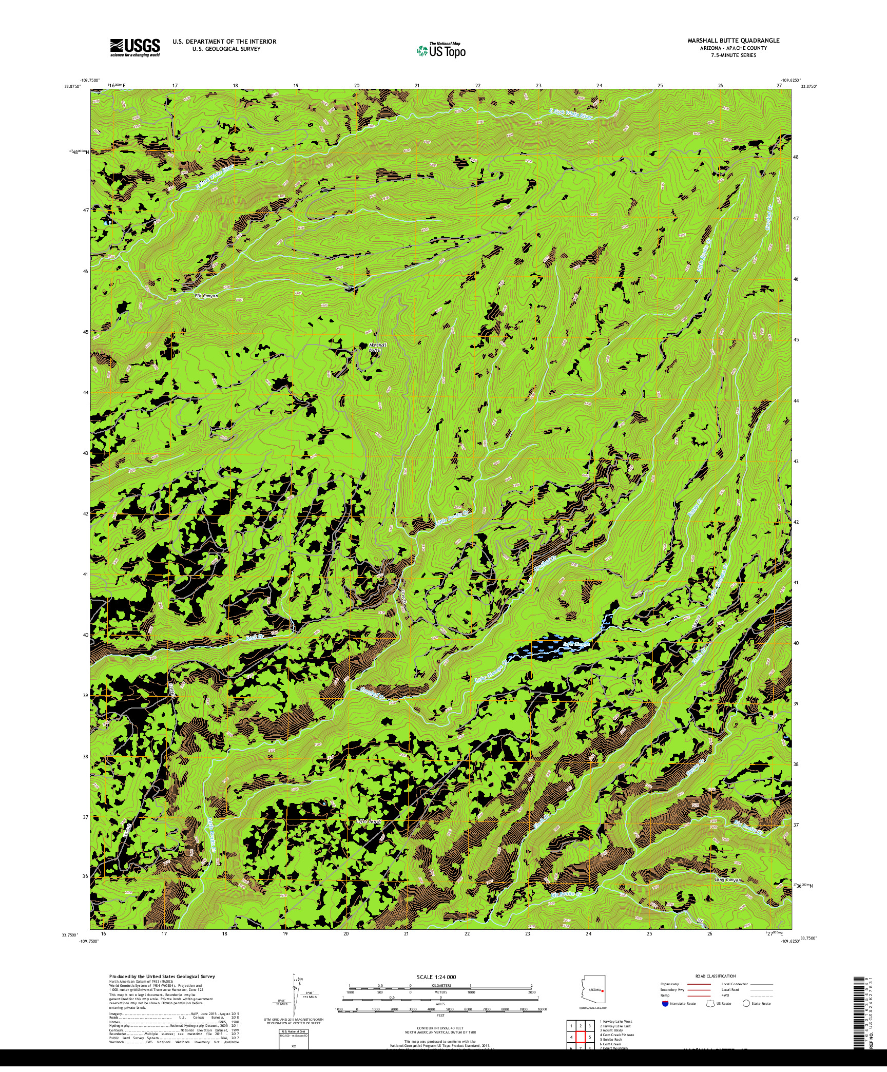 USGS US TOPO 7.5-MINUTE MAP FOR MARSHALL BUTTE, AZ 2018